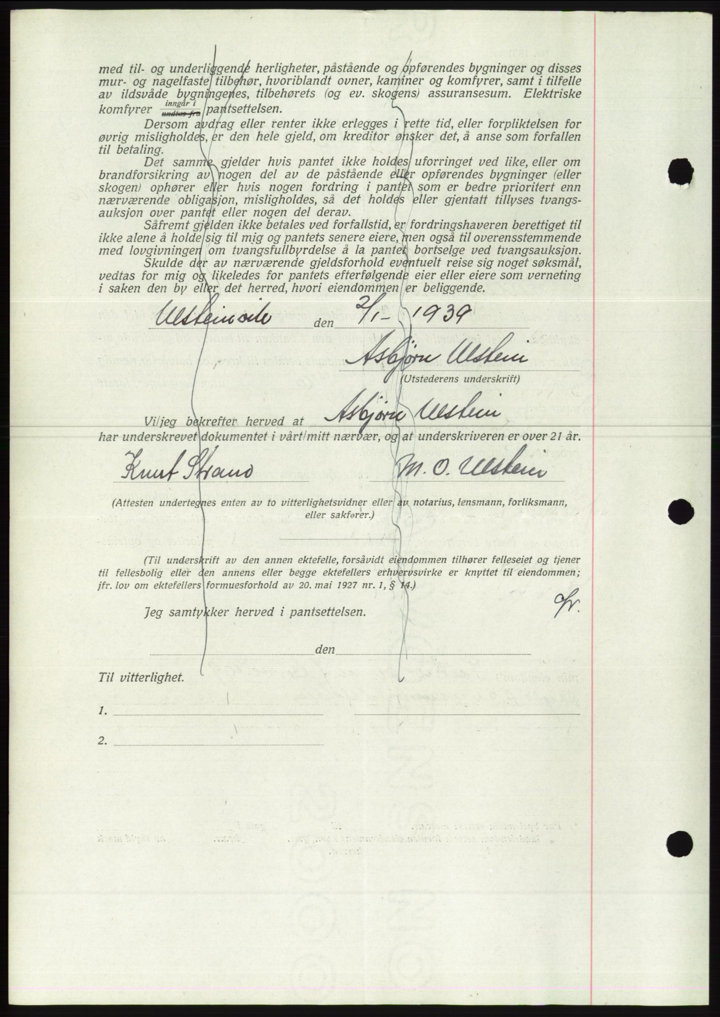 Søre Sunnmøre sorenskriveri, AV/SAT-A-4122/1/2/2C/L0067: Pantebok nr. 61, 1938-1939, Dagboknr: 19/1939