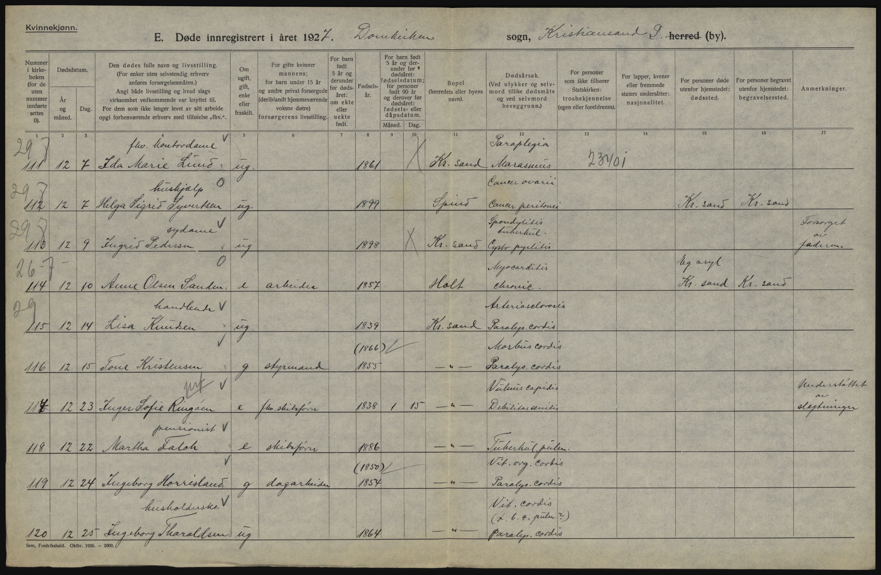 Statistisk sentralbyrå, Sosiodemografiske emner, Befolkning, AV/RA-S-2228/D/Df/Dfc/Dfcg/L0022: Vest-Agder fylke: Levendefødte menn og kvinner, gifte, døde, dødfødte. bygder og byer., 1927, s. 588