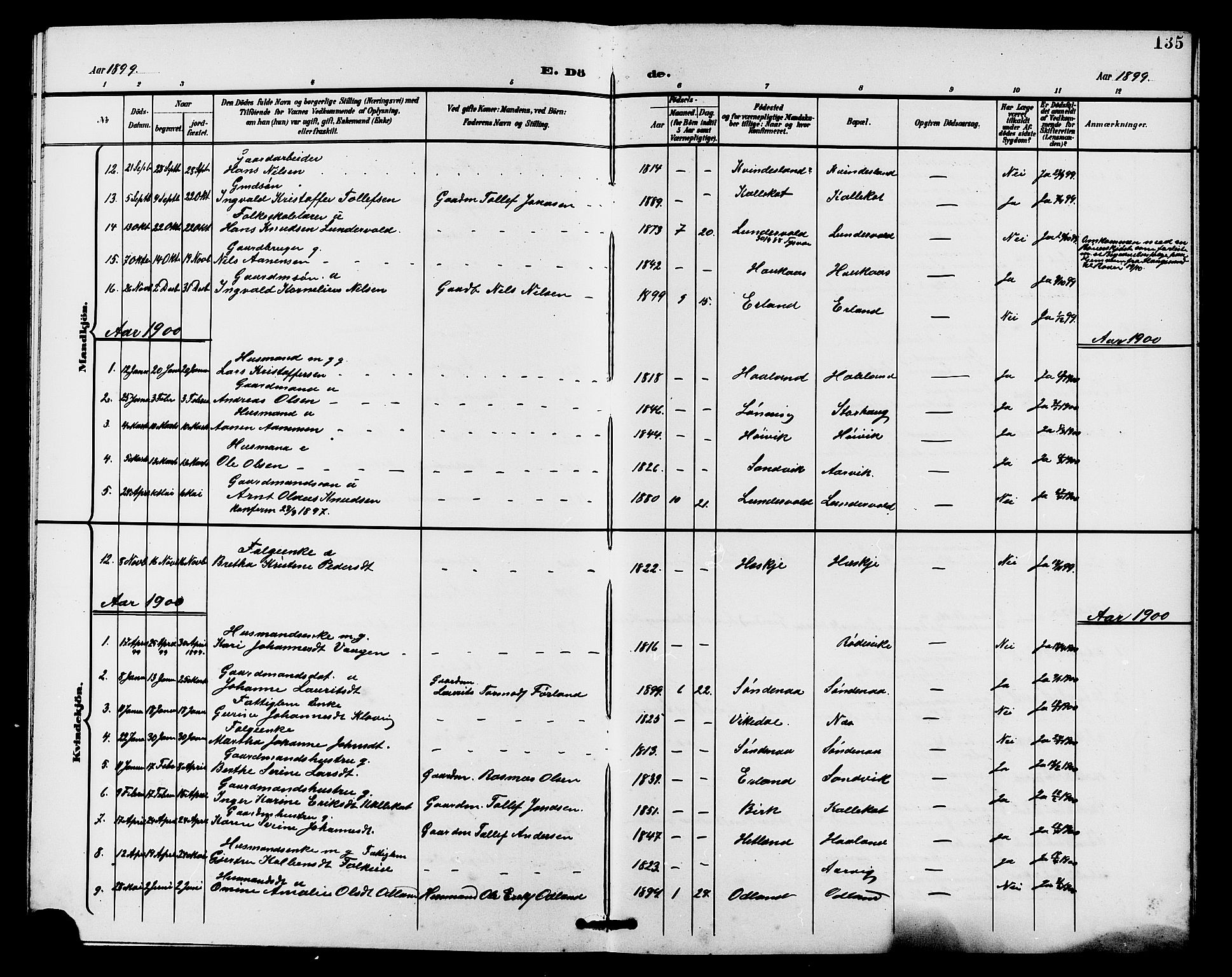 Tysvær sokneprestkontor, SAST/A -101864/H/Ha/Haa/L0008: Ministerialbok nr. A 8, 1897-1912, s. 135