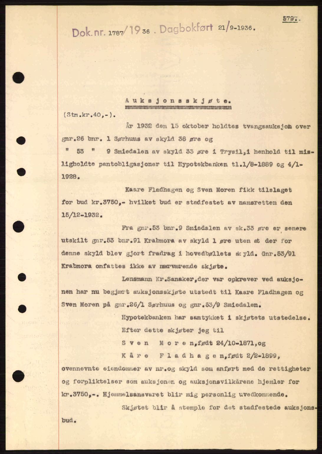 Sør-Østerdal sorenskriveri, SAH/TING-018/H/Hb/Hbb/L0054: Pantebok nr. A54, 1936-1936, Dagboknr: 1787/1936