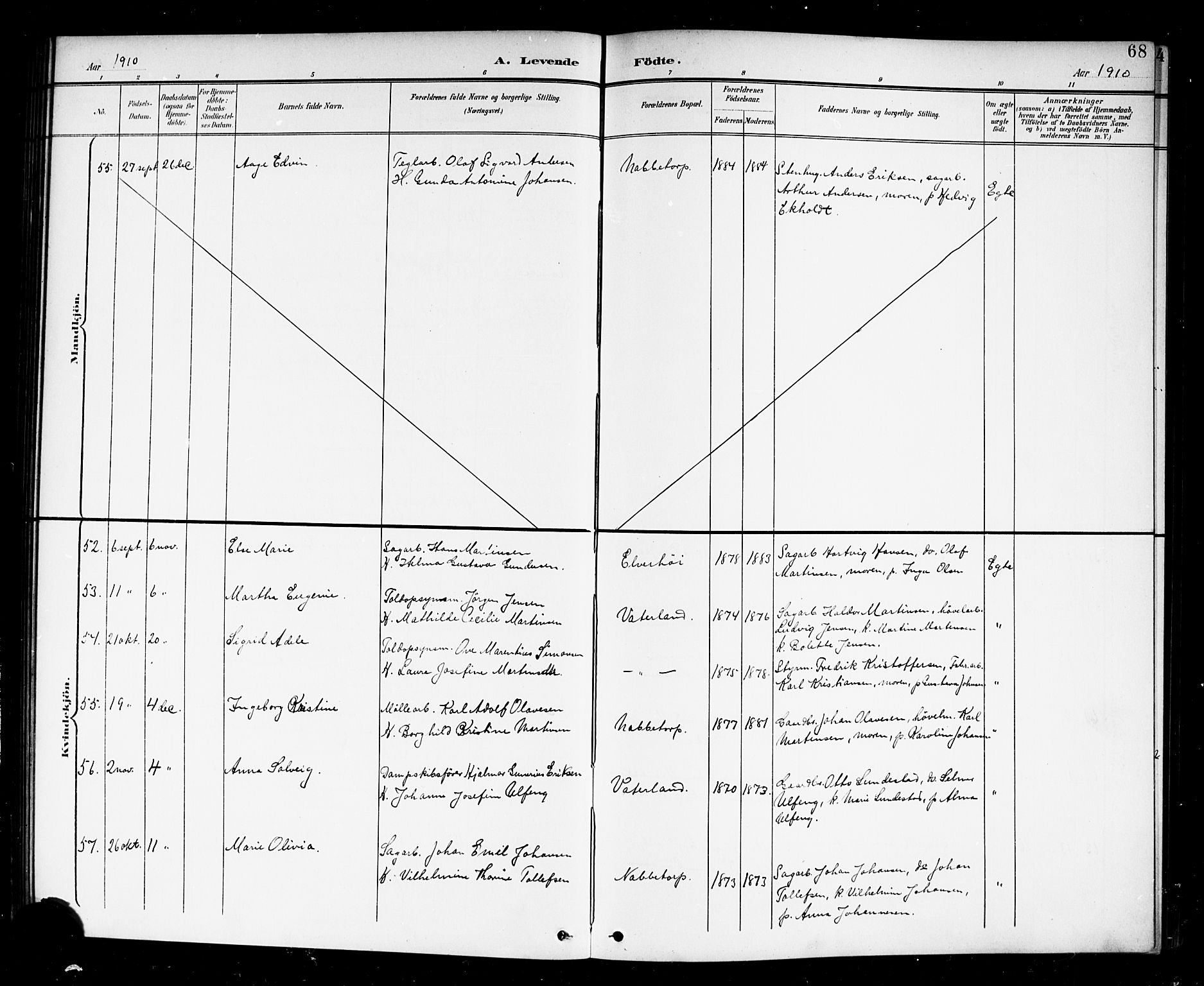 Østre Fredrikstad prestekontor Kirkebøker, SAO/A-10907/G/Ga/L0002: Klokkerbok nr. 2, 1900-1919, s. 68