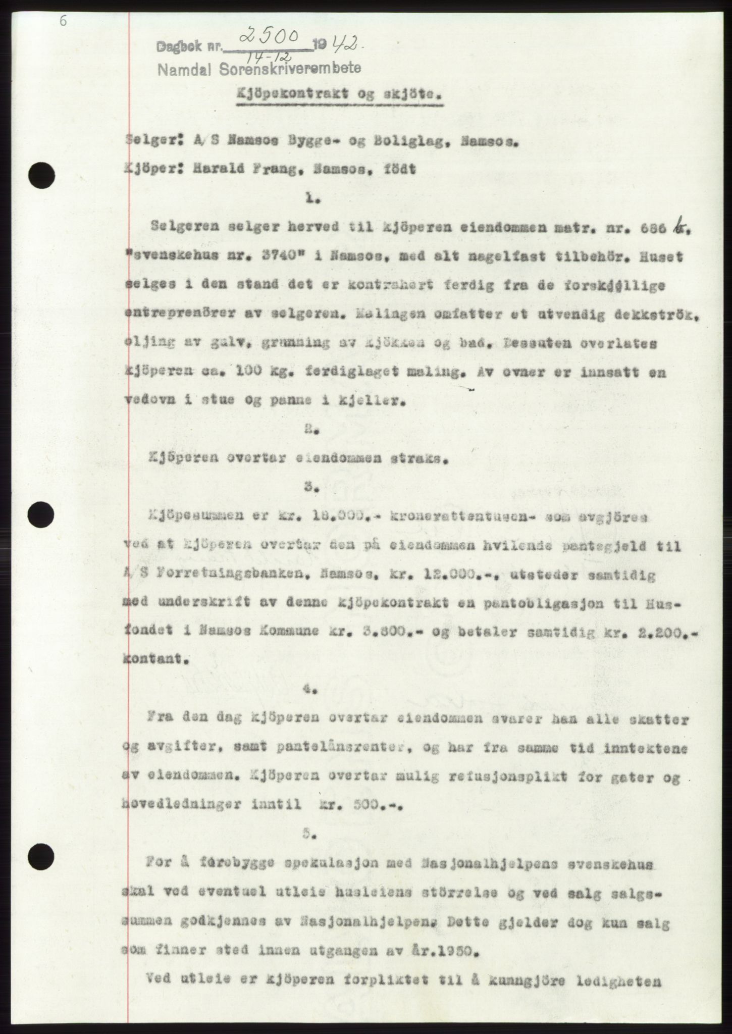 Namdal sorenskriveri, SAT/A-4133/1/2/2C: Pantebok nr. -, 1942-1943, Dagboknr: 2500/1942