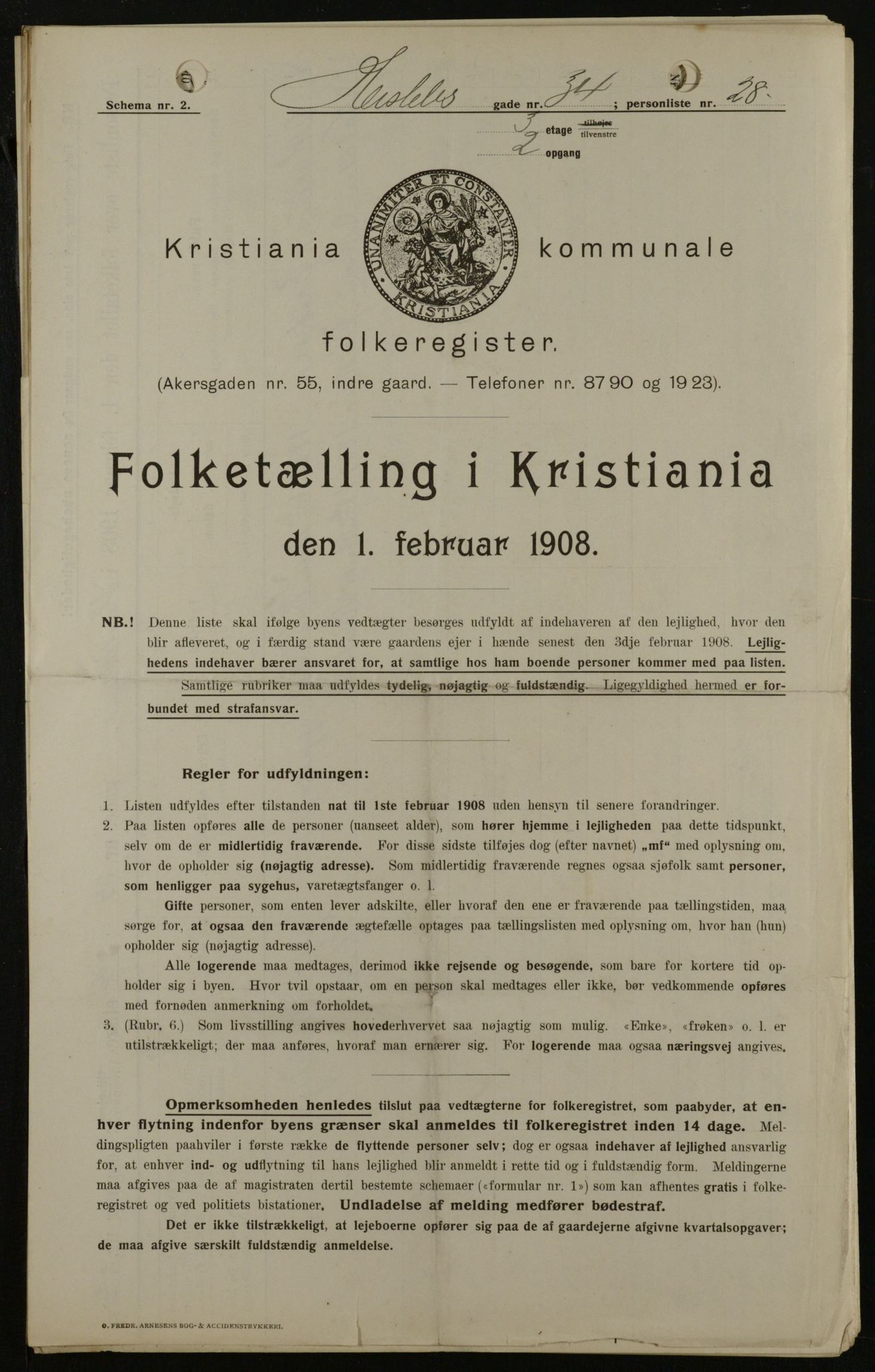 OBA, Kommunal folketelling 1.2.1908 for Kristiania kjøpstad, 1908, s. 35736