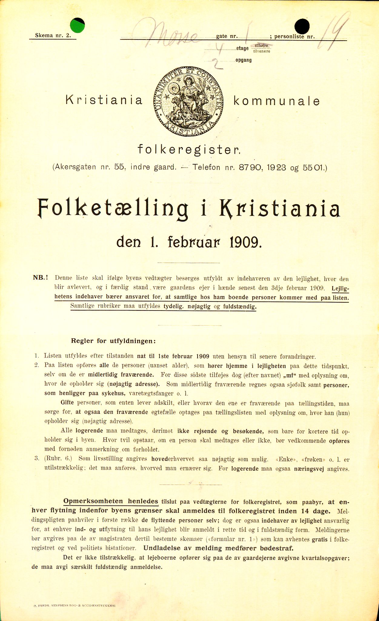 OBA, Kommunal folketelling 1.2.1909 for Kristiania kjøpstad, 1909, s. 59452