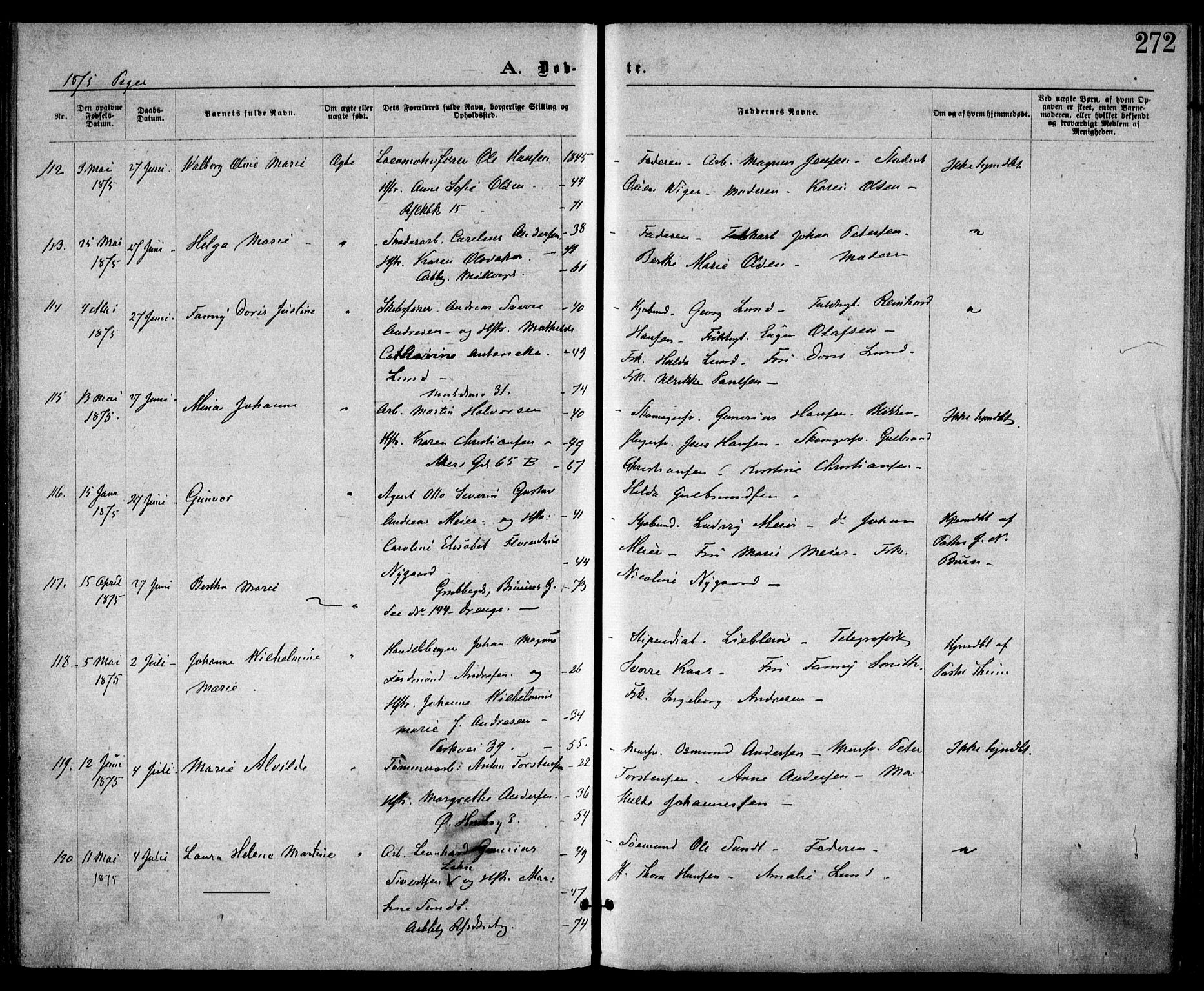Trefoldighet prestekontor Kirkebøker, AV/SAO-A-10882/F/Fa/L0003: Ministerialbok nr. I 3, 1870-1876, s. 272