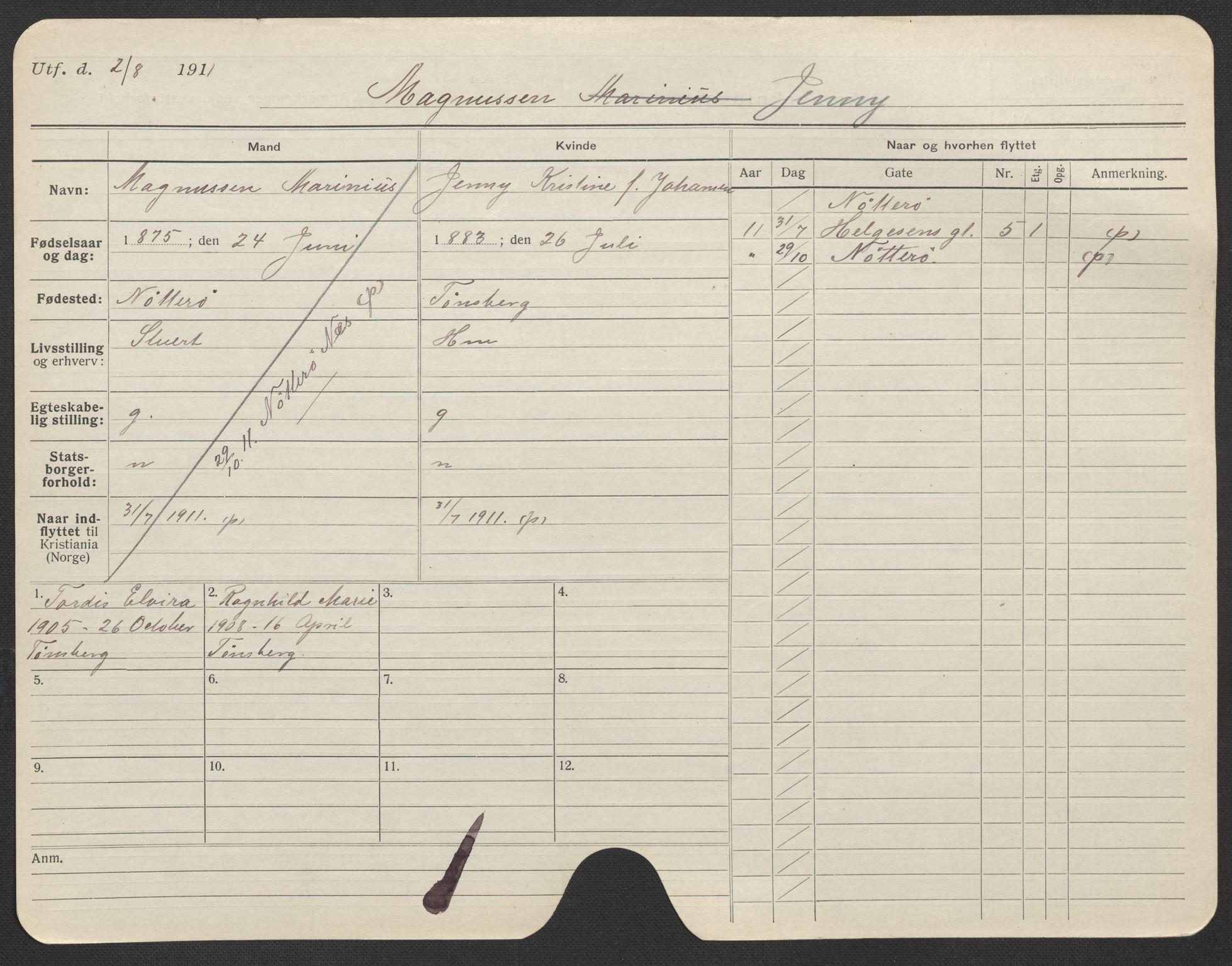 Oslo folkeregister, Registerkort, AV/SAO-A-11715/F/Fa/Fac/L0020: Kvinner, 1906-1914, s. 524a