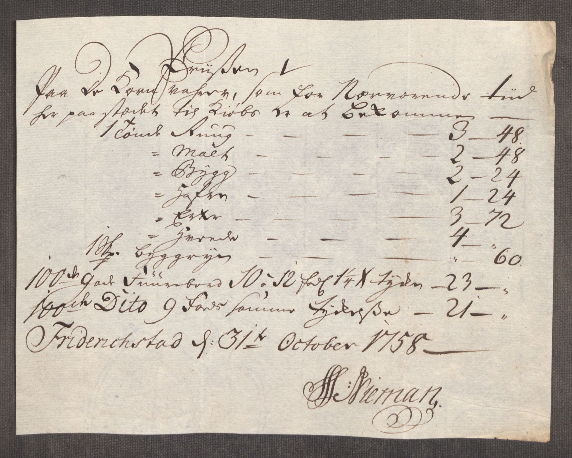 Rentekammeret inntil 1814, Realistisk ordnet avdeling, AV/RA-EA-4070/Oe/L0006: [Ø1]: Priskuranter, 1758-1760, s. 64