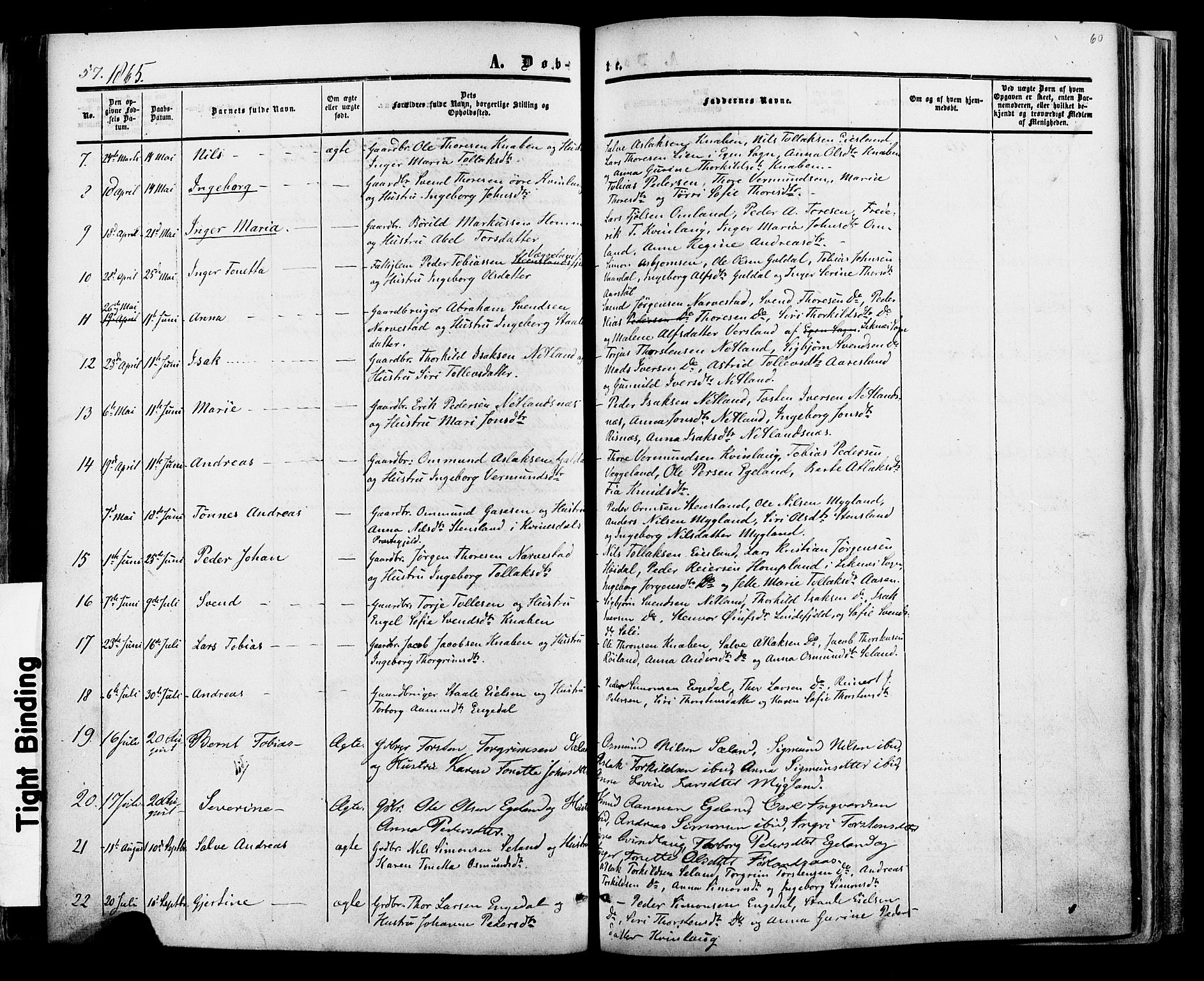 Fjotland sokneprestkontor, SAK/1111-0010/F/Fa/L0001: Ministerialbok nr. A 1, 1850-1879, s. 60