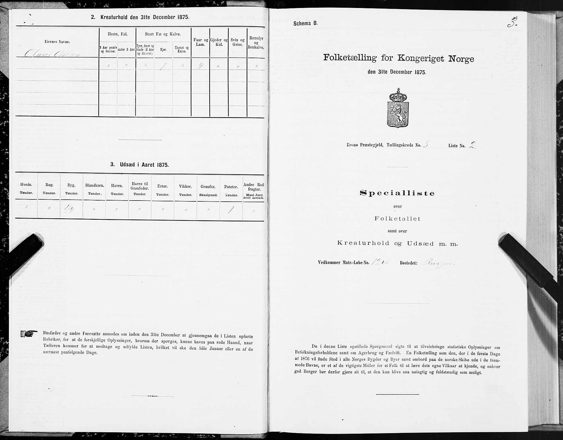 SAT, Folketelling 1875 for 1814P Brønnøy prestegjeld, 1875, s. 3003