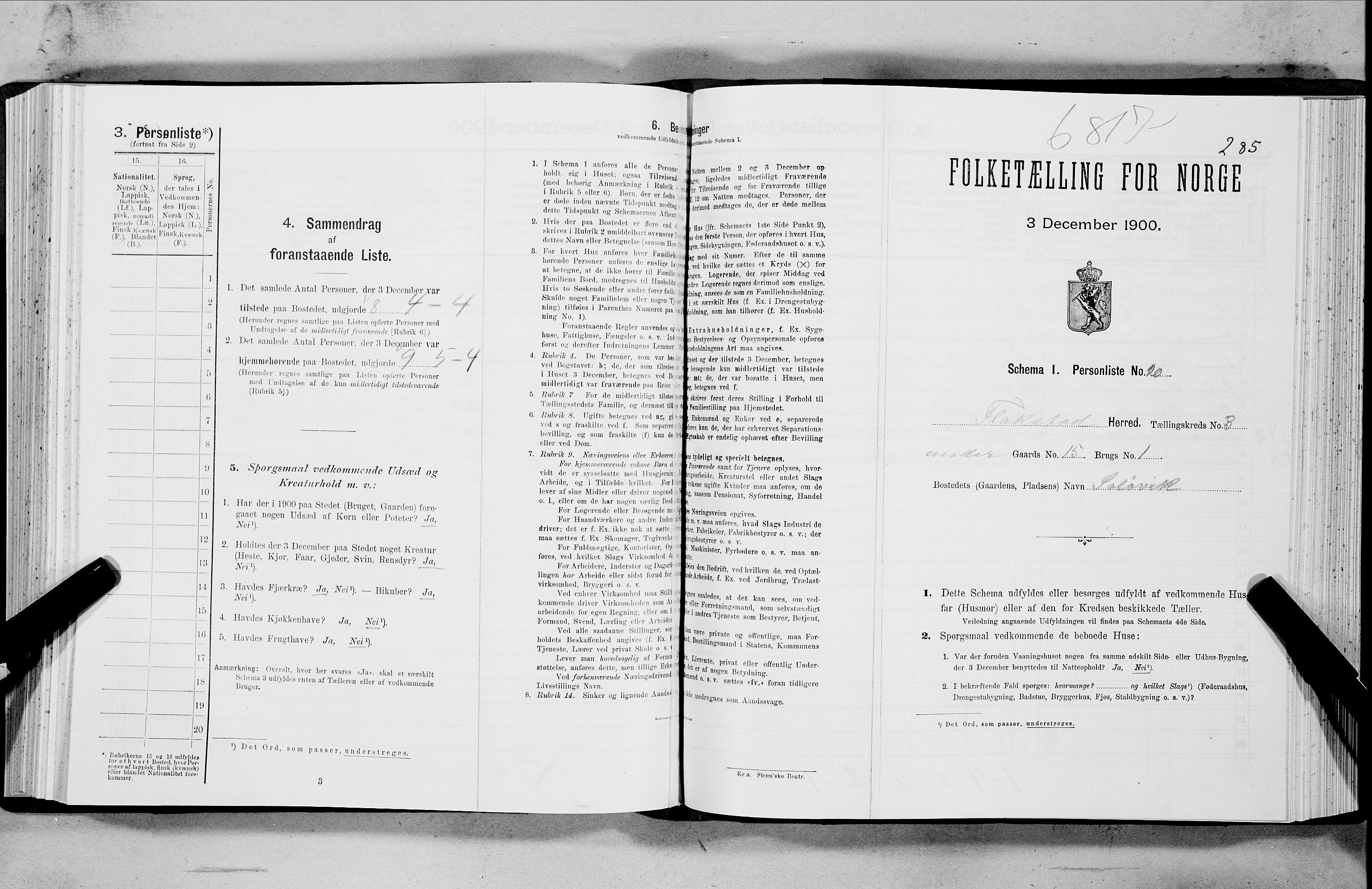SAT, Folketelling 1900 for 1859 Flakstad herred, 1900, s. 305