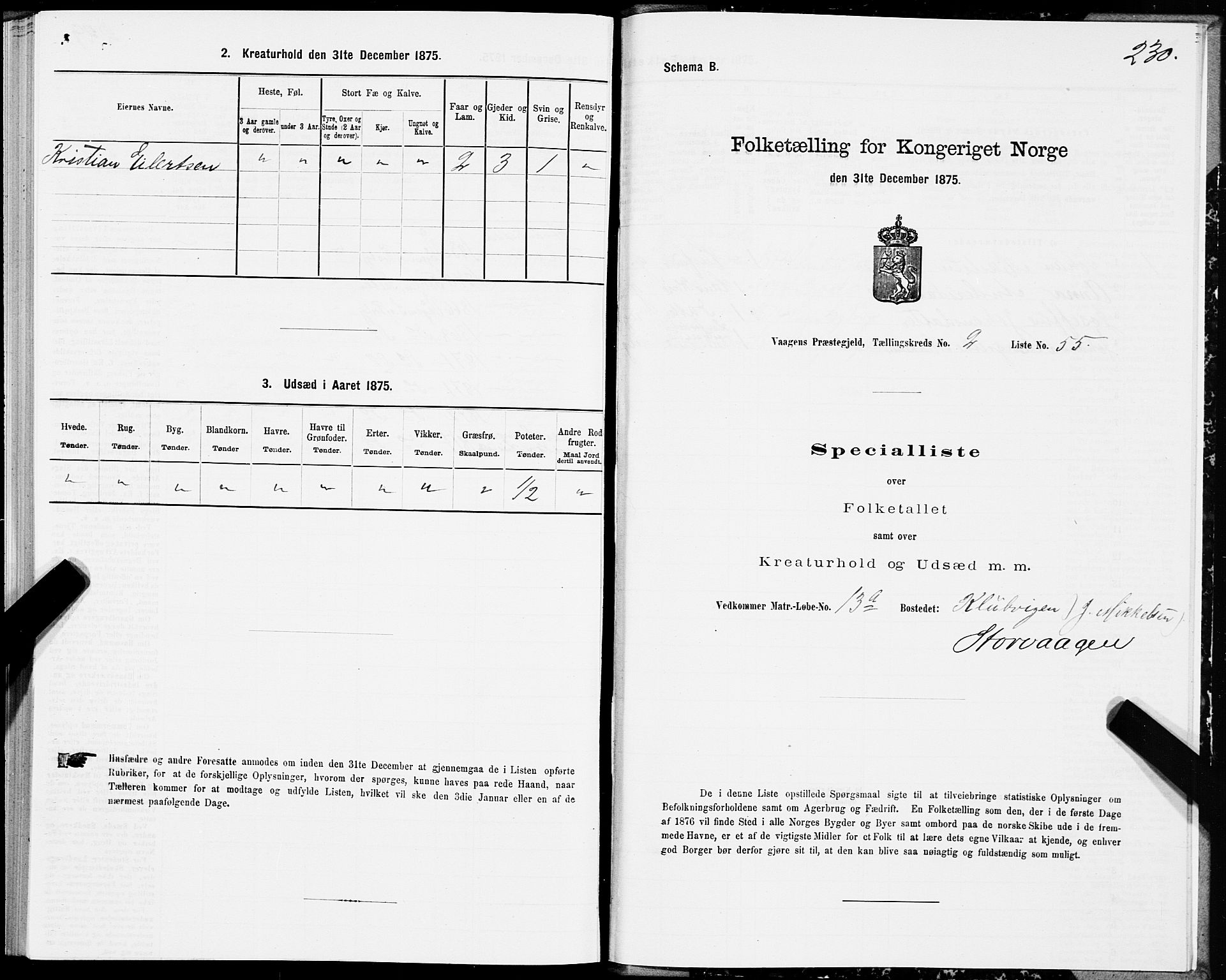 SAT, Folketelling 1875 for 1865P Vågan prestegjeld, 1875, s. 1230