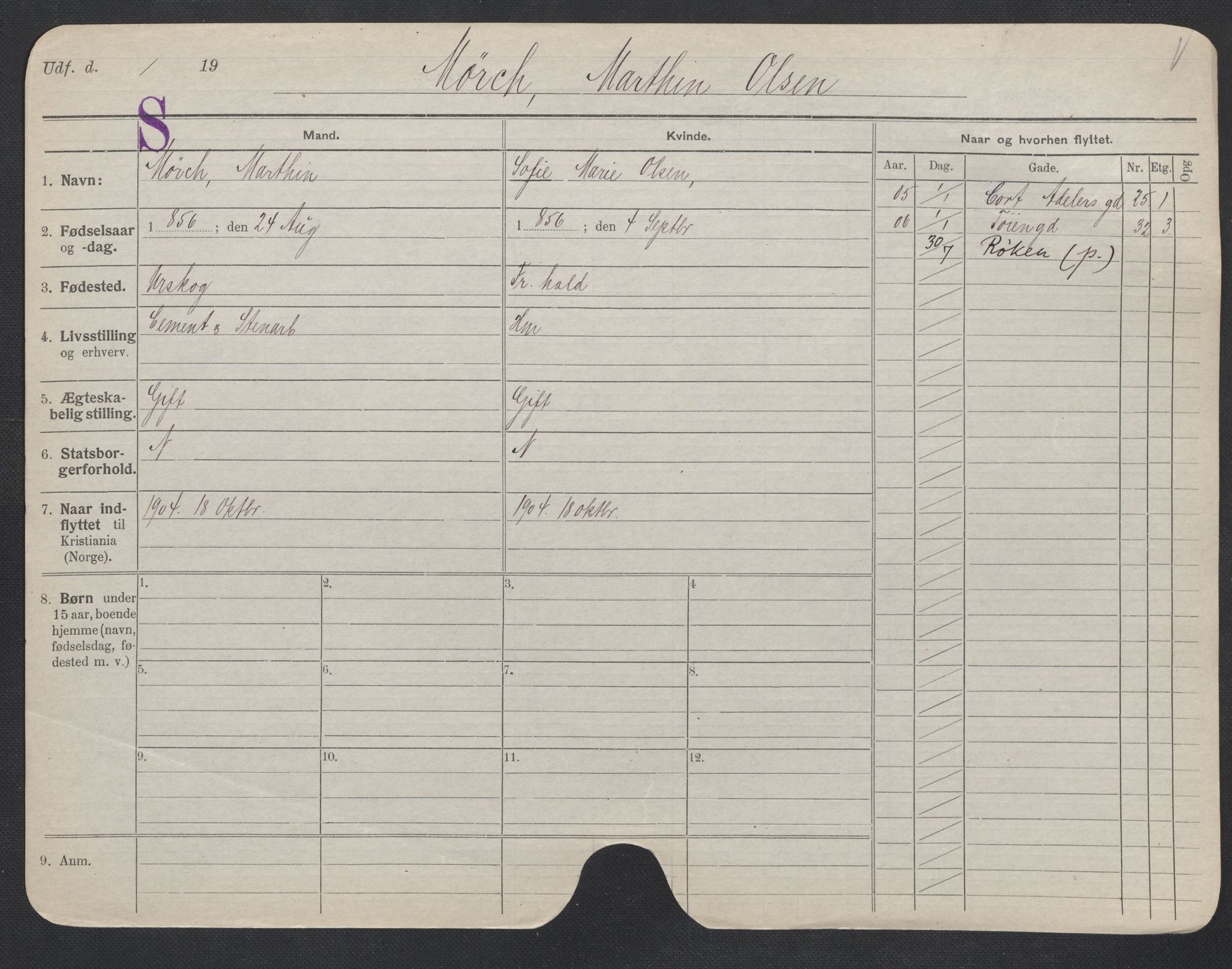 Oslo folkeregister, Registerkort, AV/SAO-A-11715/F/Fa/Fac/L0007: Menn, 1906-1914, s. 1001a