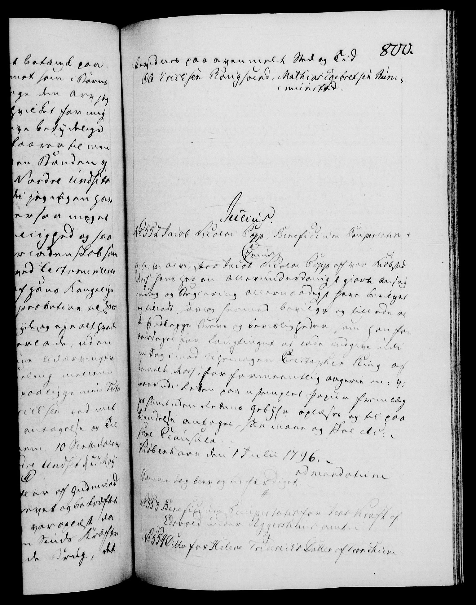 Danske Kanselli 1572-1799, RA/EA-3023/F/Fc/Fca/Fcaa/L0056: Norske registre, 1795-1796, s. 800a