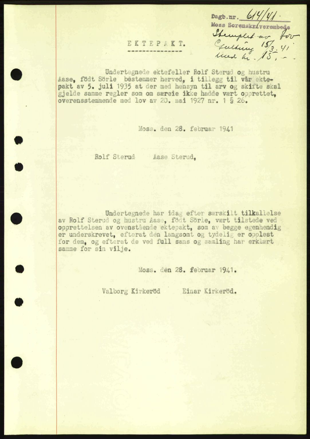 Moss sorenskriveri, SAO/A-10168: Pantebok nr. B10, 1940-1941, Dagboknr: 614/1941