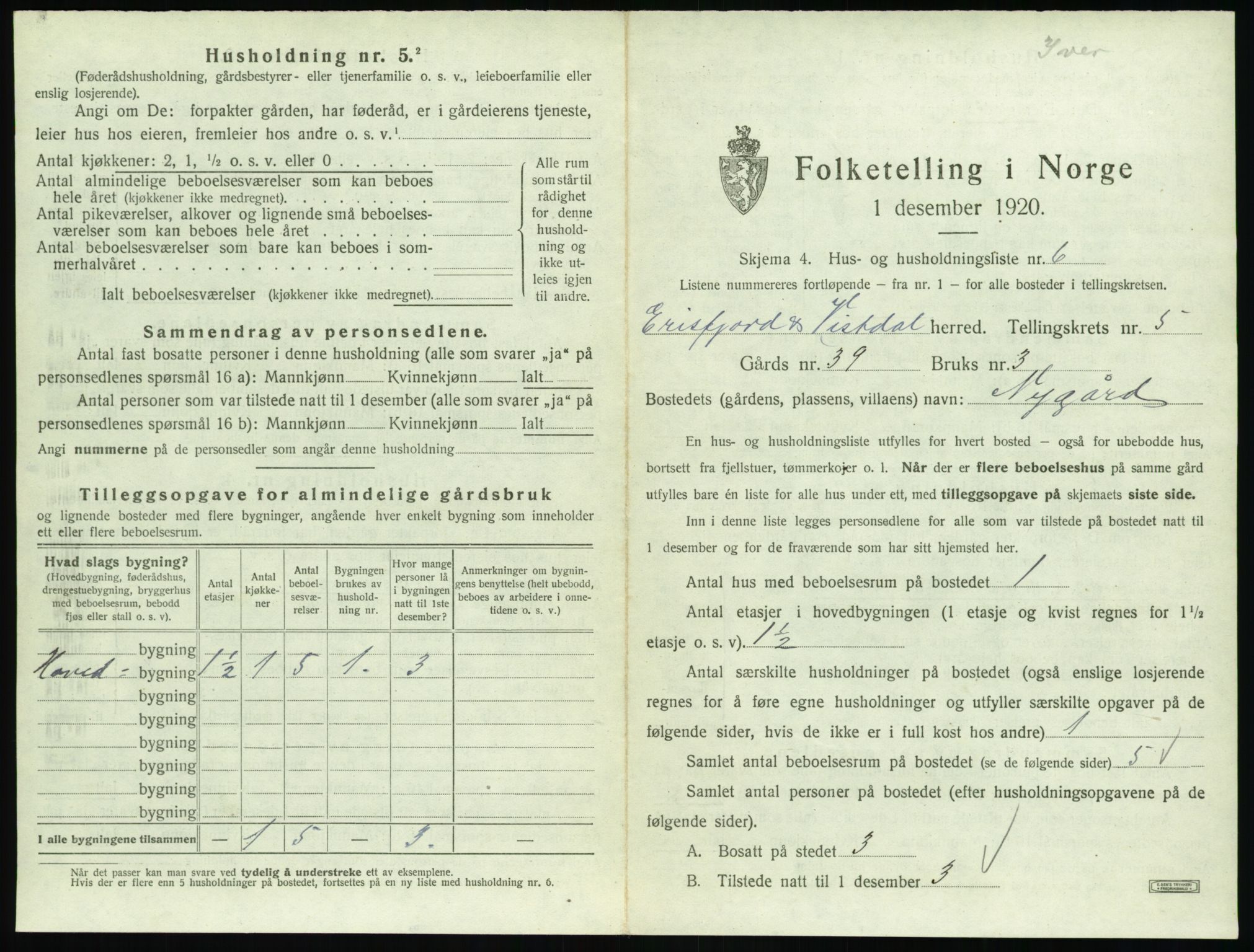 SAT, Folketelling 1920 for 1542 Eresfjord og Vistdal herred, 1920, s. 411