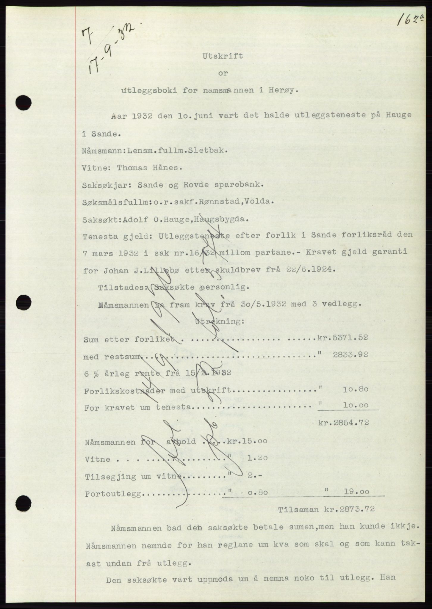 Søre Sunnmøre sorenskriveri, AV/SAT-A-4122/1/2/2C/L0054: Pantebok nr. 48, 1932-1933, Tingl.dato: 17.09.1932