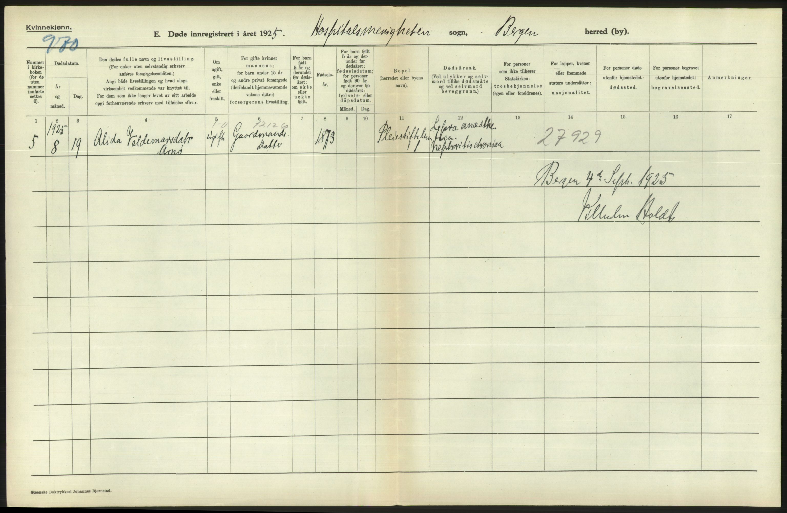 Statistisk sentralbyrå, Sosiodemografiske emner, Befolkning, AV/RA-S-2228/D/Df/Dfc/Dfce/L0029: Bergen: Gifte, døde., 1925, s. 794