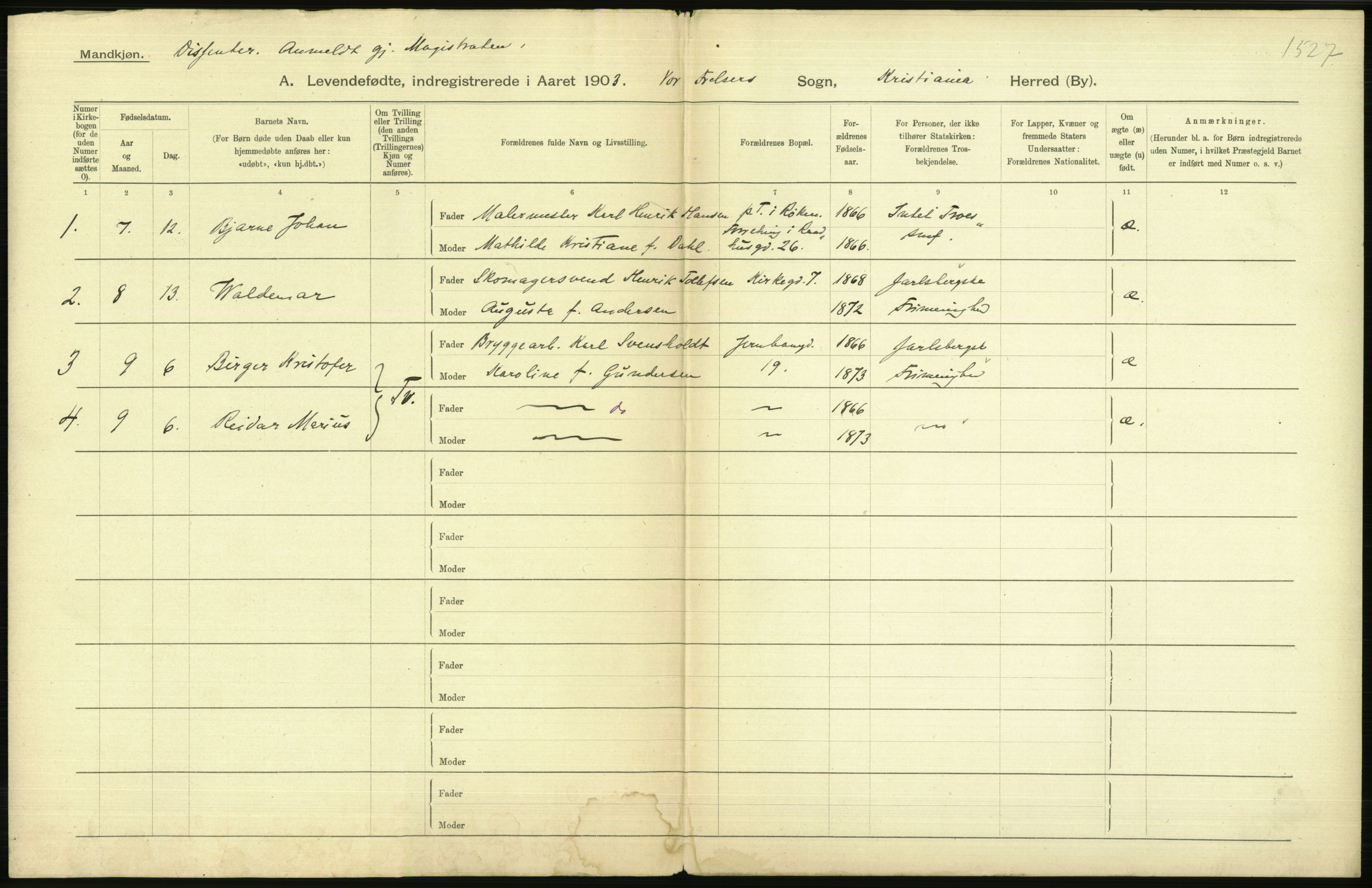 Statistisk sentralbyrå, Sosiodemografiske emner, Befolkning, AV/RA-S-2228/D/Df/Dfa/Dfaa/L0003: Kristiania: Fødte, 1903, s. 440