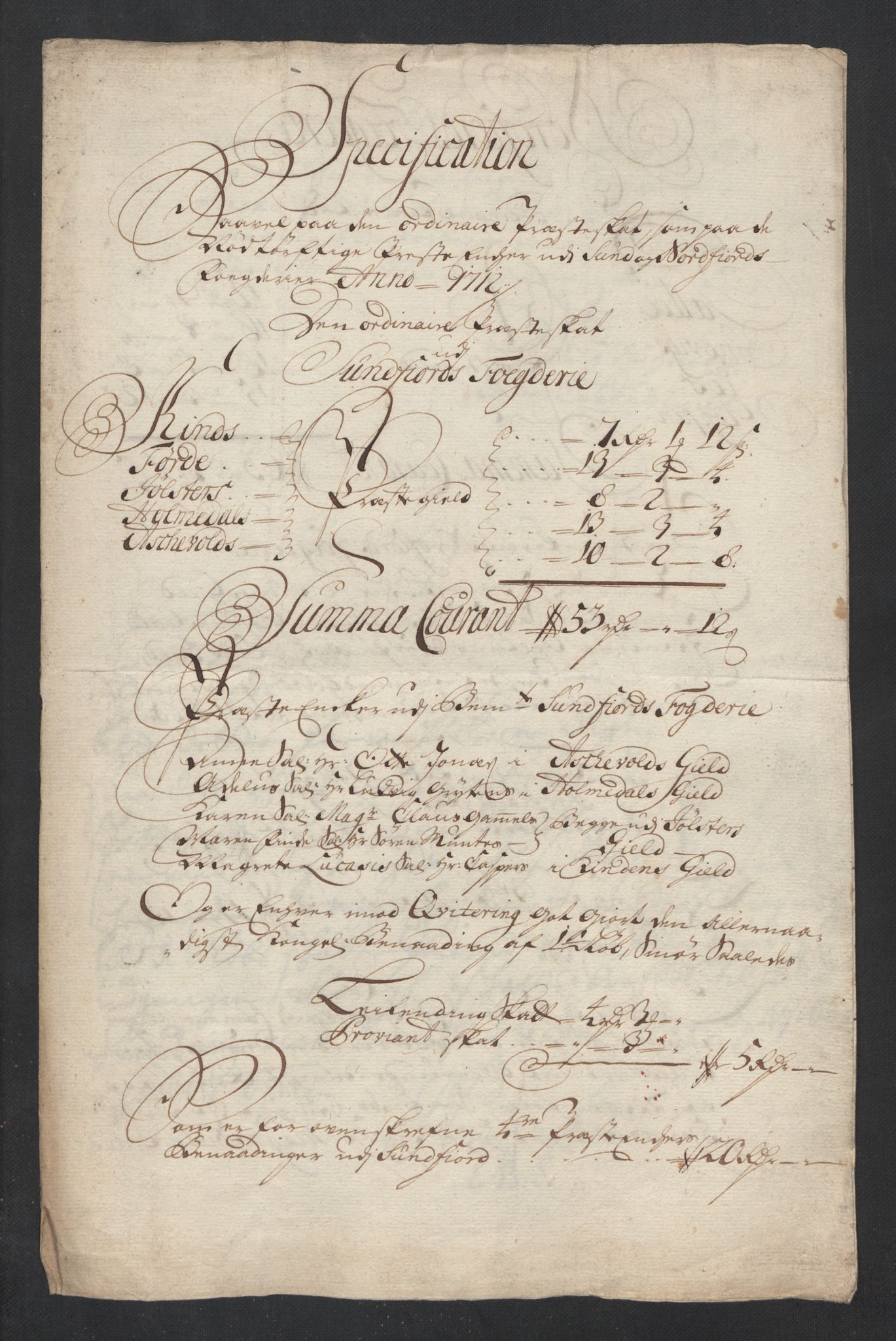 Rentekammeret inntil 1814, Reviderte regnskaper, Fogderegnskap, RA/EA-4092/R53/L3435: Fogderegnskap Sunn- og Nordfjord, 1712, s. 159