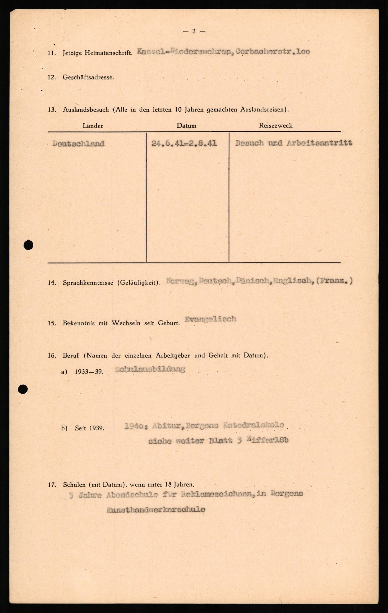 Forsvaret, Forsvarets overkommando II, AV/RA-RAFA-3915/D/Db/L0021: CI Questionaires. Tyske okkupasjonsstyrker i Norge. Tyskere., 1945-1946, s. 140