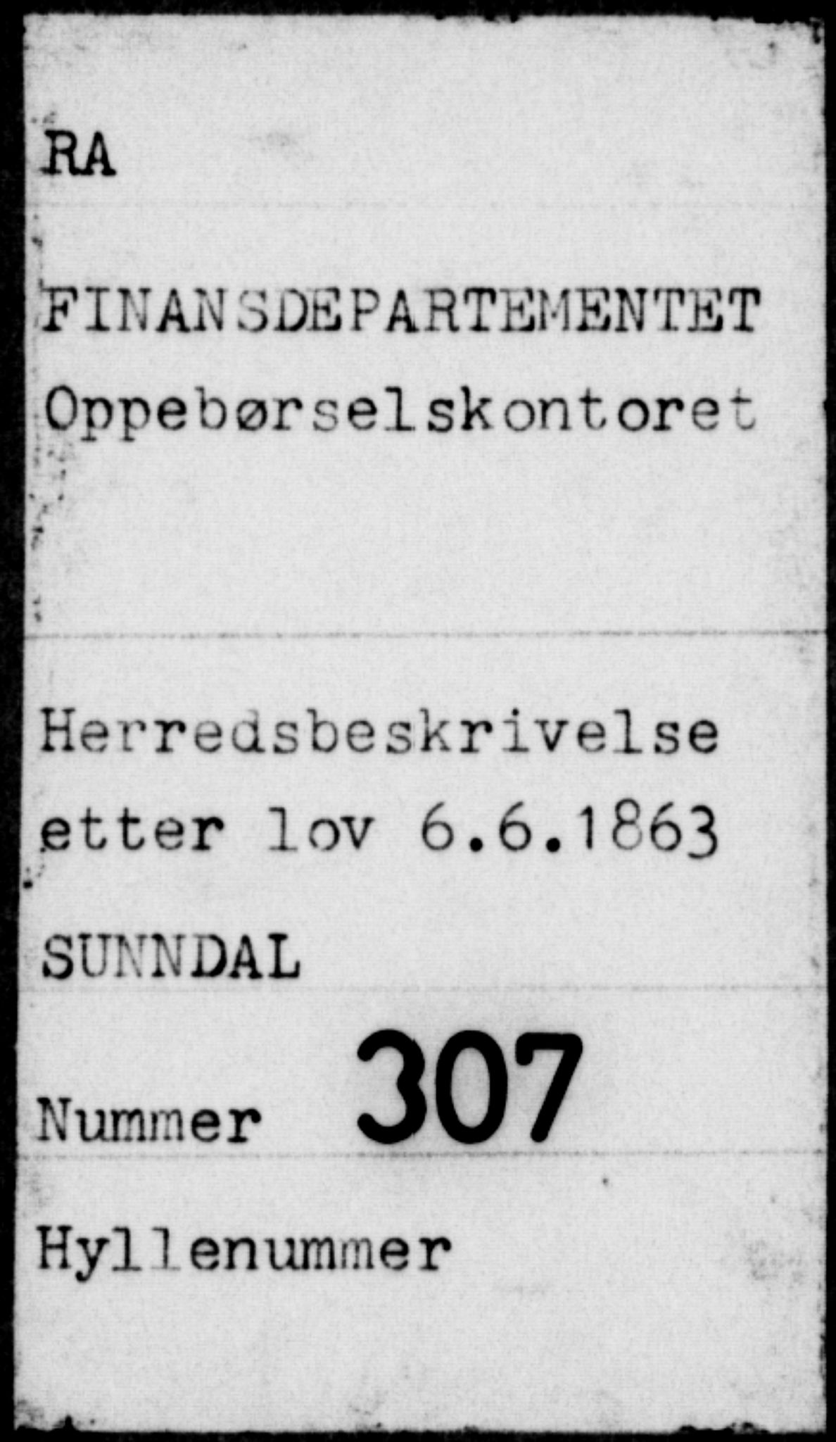 Matrikkelrevisjonen av 1863, RA/S-1530/F/Fe/L0307: Sundalen, 1863