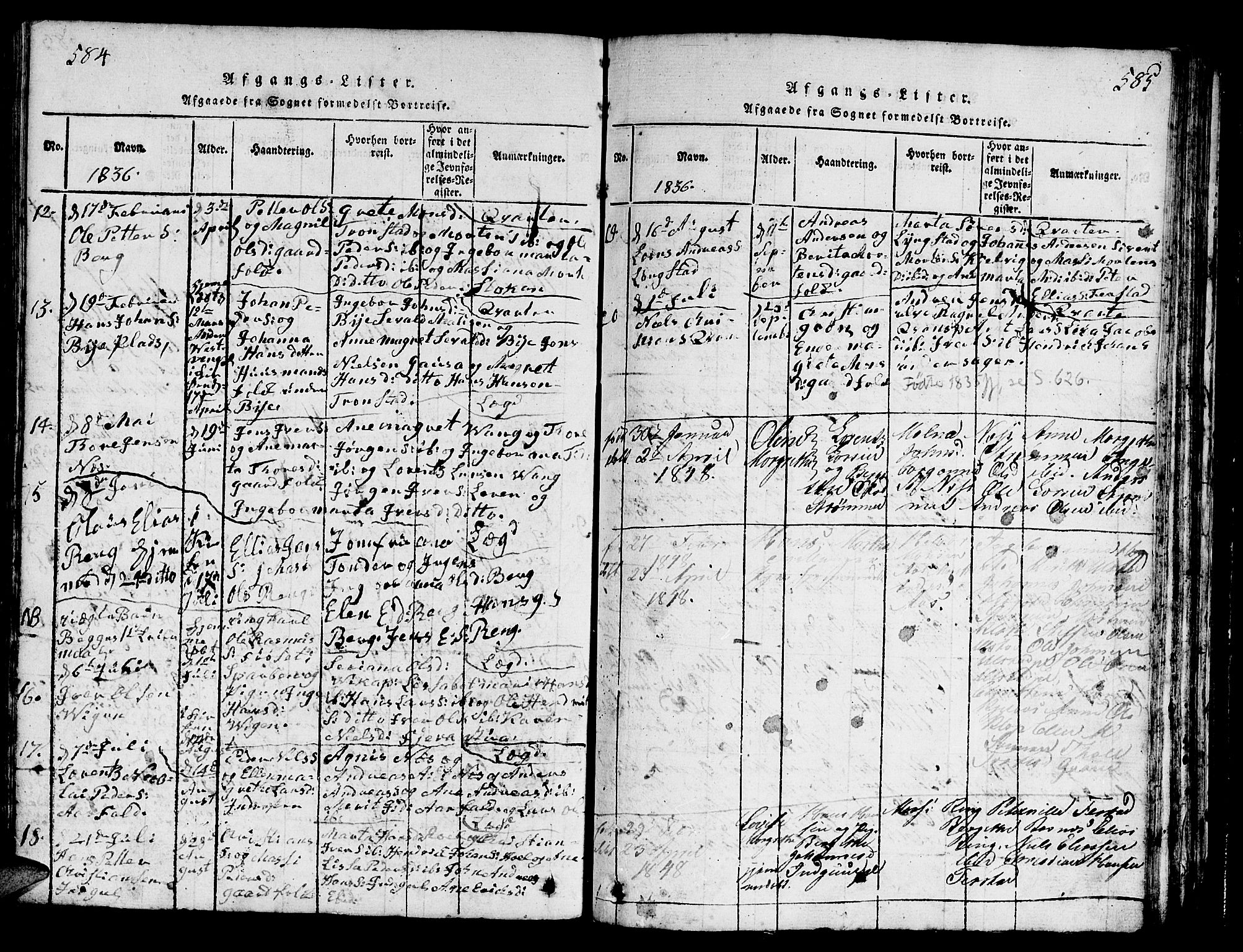 Ministerialprotokoller, klokkerbøker og fødselsregistre - Nord-Trøndelag, SAT/A-1458/730/L0298: Klokkerbok nr. 730C01, 1816-1849, s. 584-585