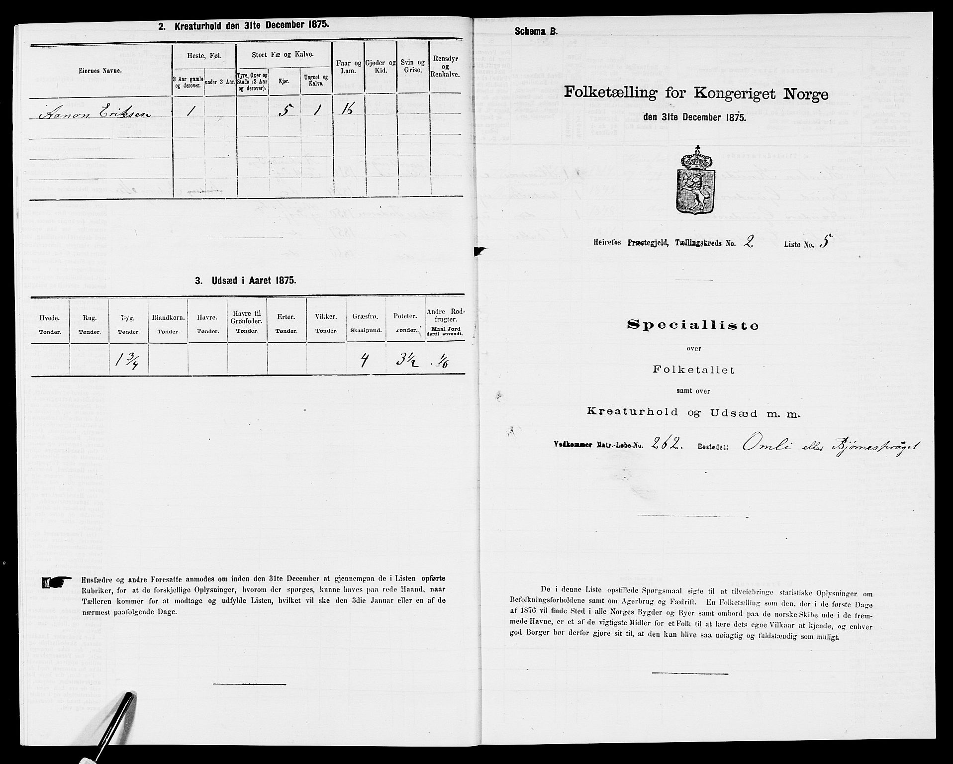 SAK, Folketelling 1875 for 0933P Herefoss prestegjeld, 1875, s. 117