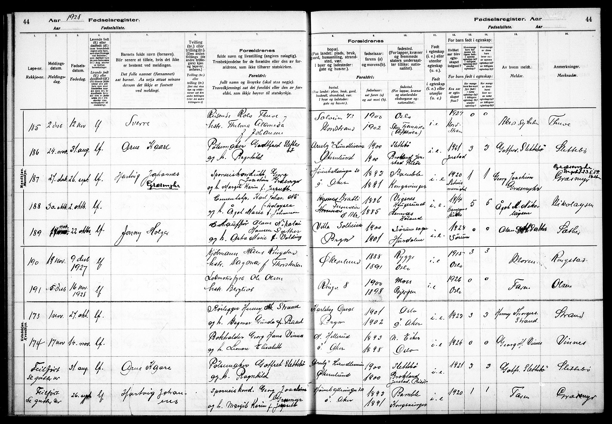 Østre Aker prestekontor Kirkebøker, AV/SAO-A-10840/J/Ja/L0003: Fødselsregister nr. I 3, 1927-1934, s. 44