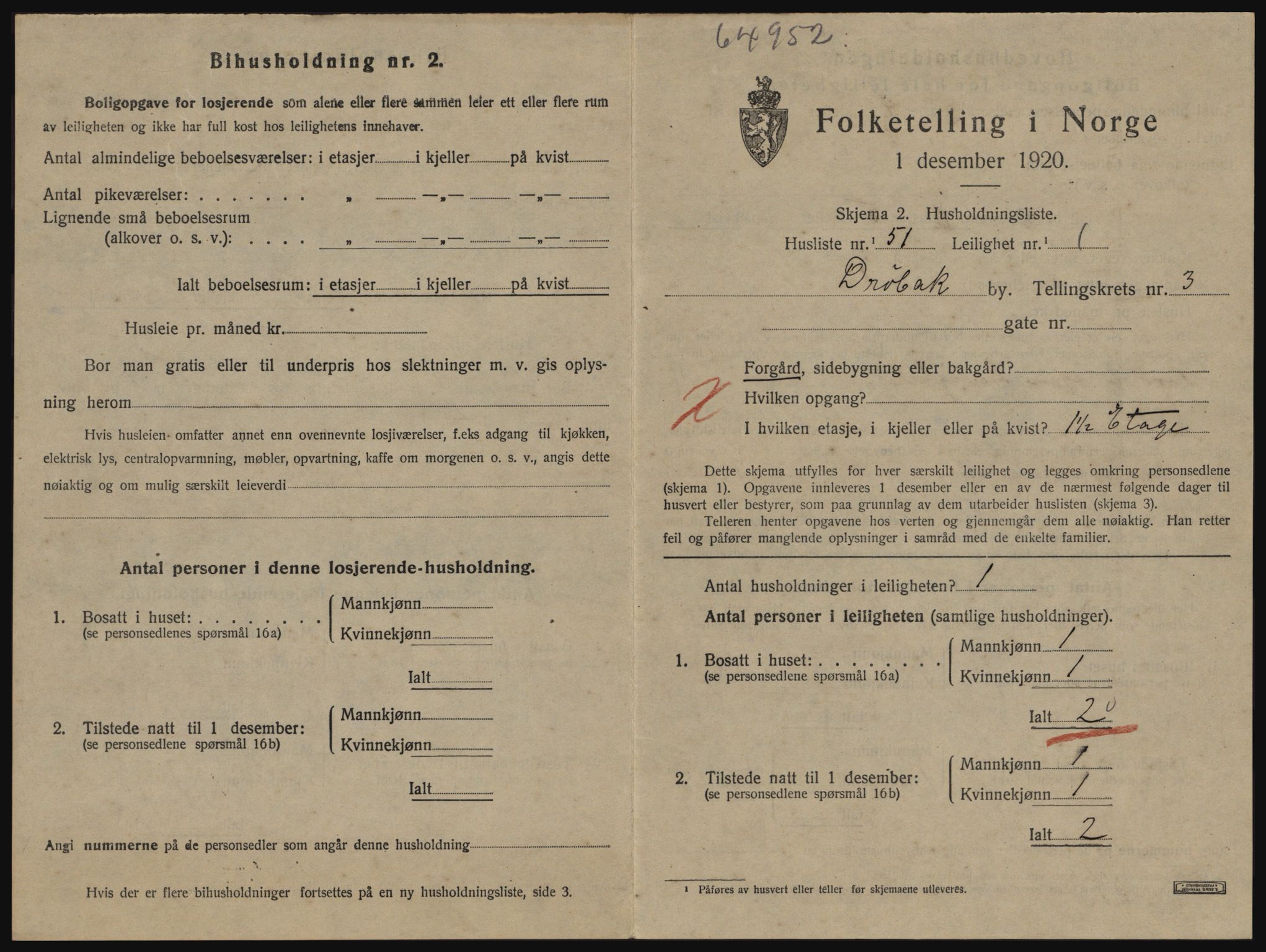 SAO, Folketelling 1920 for 0203 Drøbak kjøpstad, 1920, s. 1279