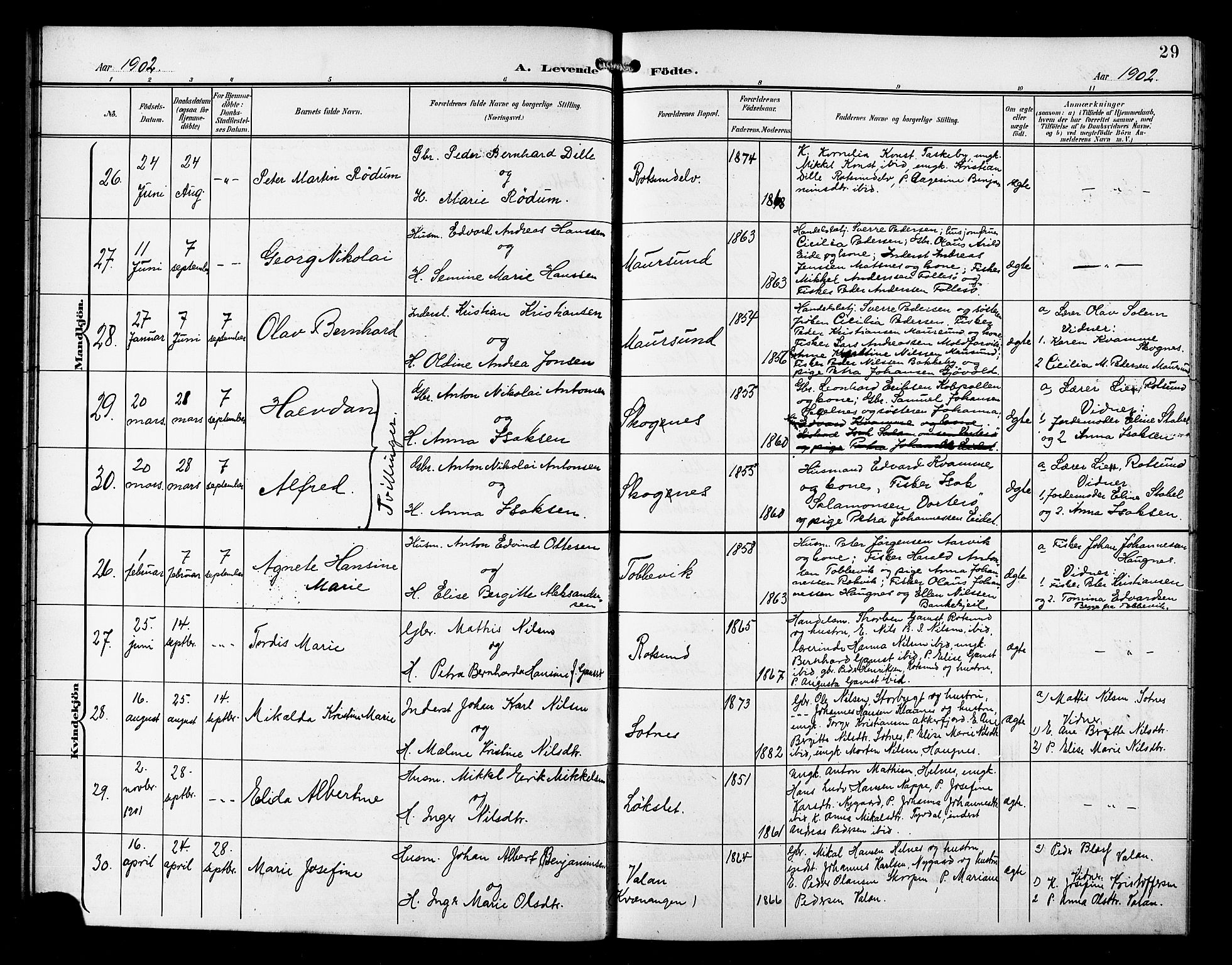 Skjervøy sokneprestkontor, AV/SATØ-S-1300/H/Ha/Hab/L0008klokker: Klokkerbok nr. 8, 1900-1910, s. 29