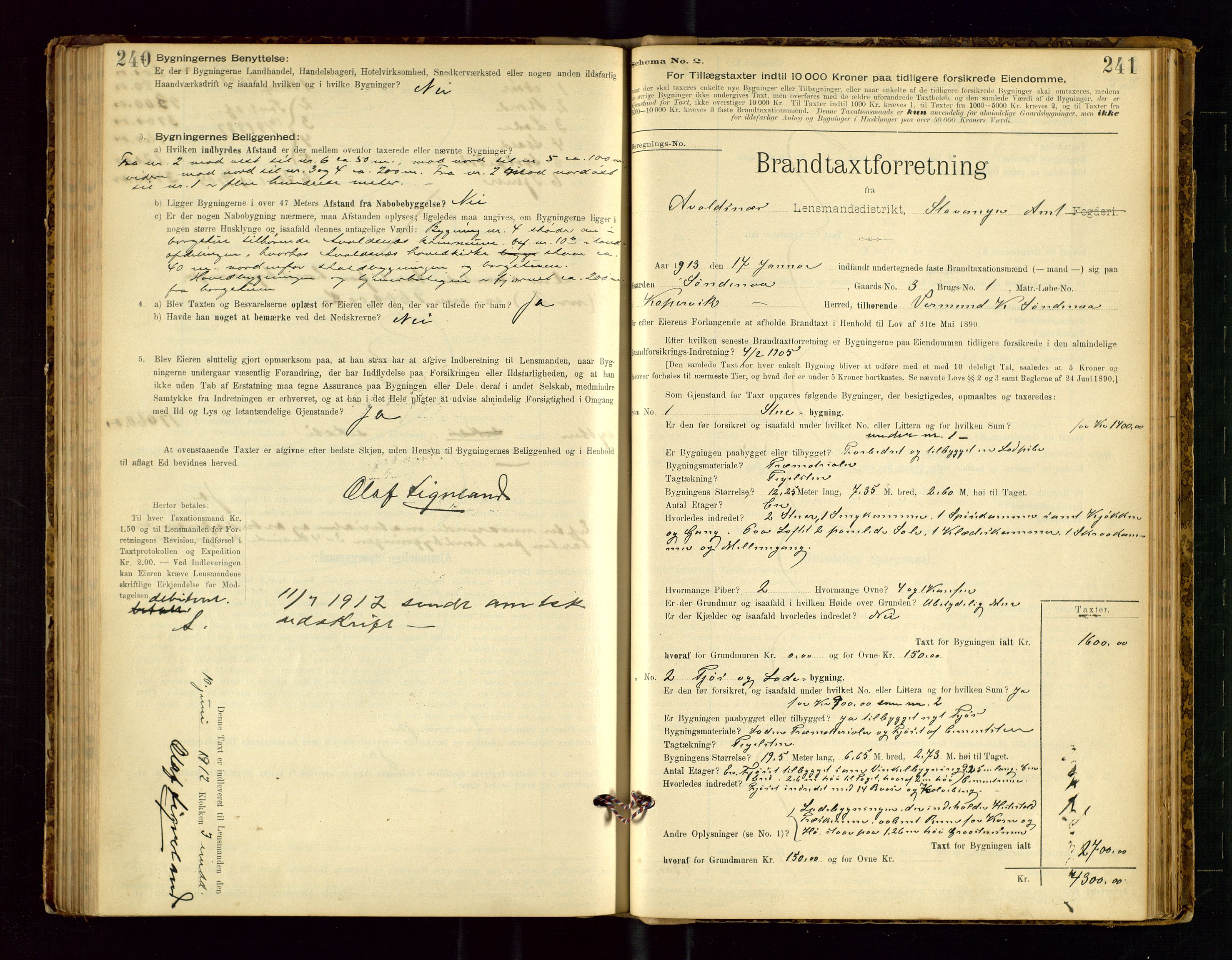 Avaldsnes lensmannskontor, AV/SAST-A-100286/Gob/L0001: "Brandtaxationsprotokol for Avaldsnes Lensmandsdistrikt Ryfylke Fogderi", 1894-1925, s. 240-241