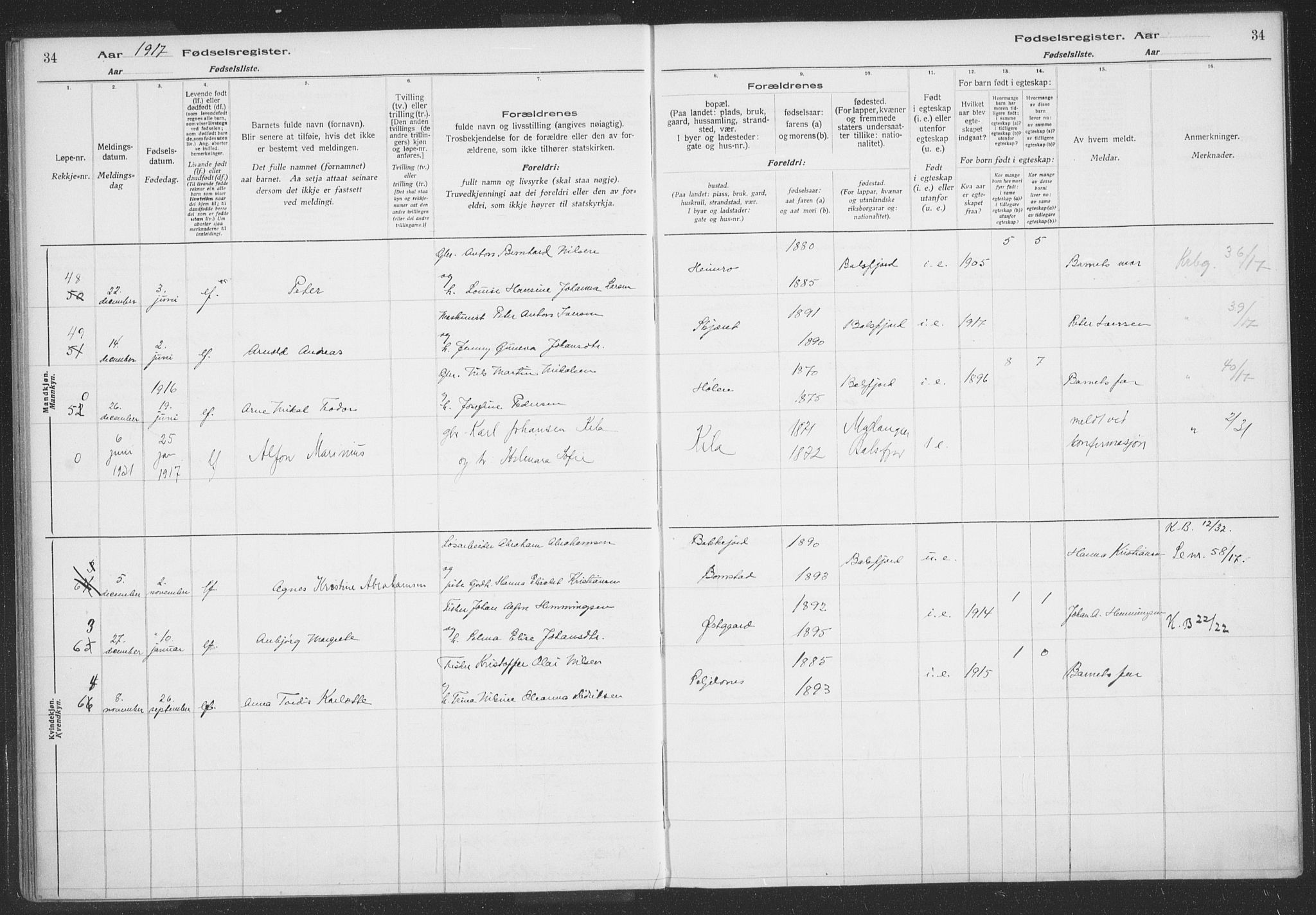 Balsfjord sokneprestembete, AV/SATØ-S-1303/H/Hb/L0059: Fødselsregister nr. 59, 1916-1930, s. 34