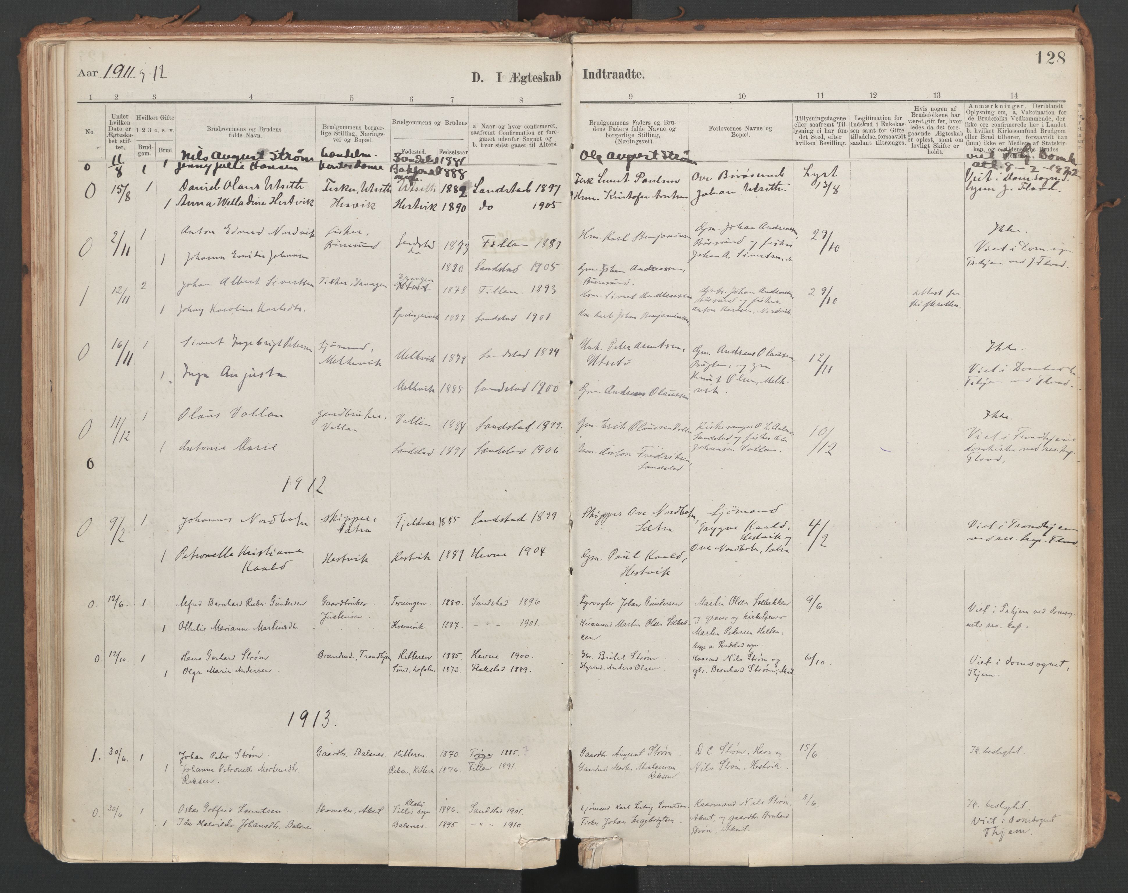 Ministerialprotokoller, klokkerbøker og fødselsregistre - Sør-Trøndelag, AV/SAT-A-1456/639/L0572: Ministerialbok nr. 639A01, 1890-1920, s. 128