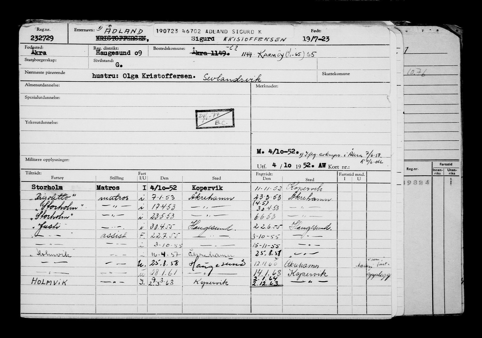 Direktoratet for sjømenn, AV/RA-S-3545/G/Gb/L0221: Hovedkort, 1923, s. 163