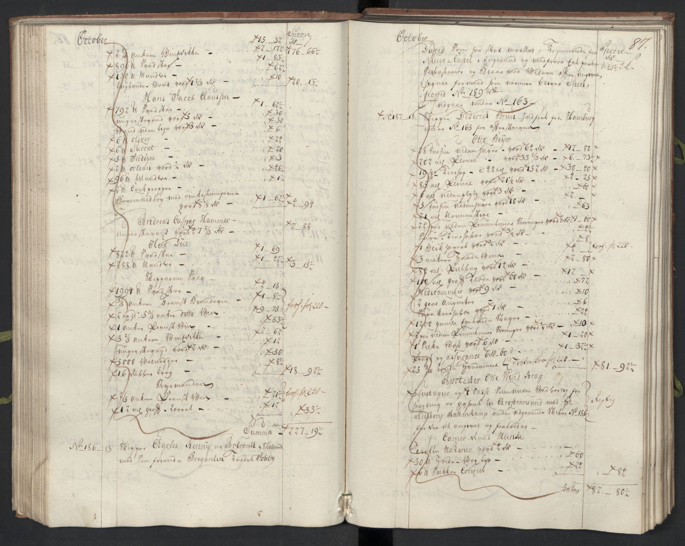 Generaltollkammeret, tollregnskaper, AV/RA-EA-5490/R33/L0074/0001: Tollregnskaper Trondheim A / Inngående hovedtollbok, 1762, s. 86b-87a