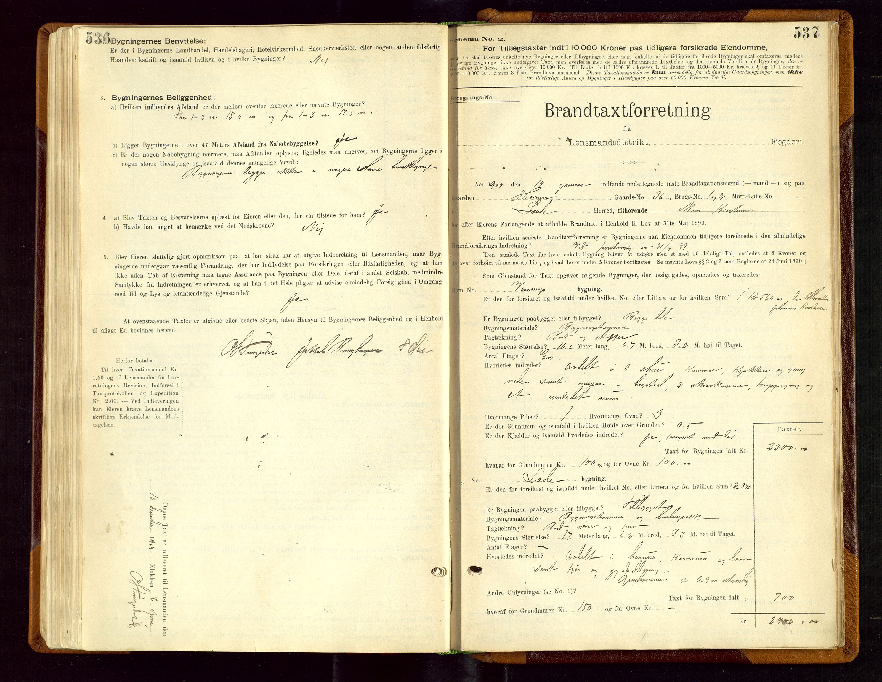 Sauda lensmannskontor, SAST/A-100177/Gob/L0001: Branntakstprotokoll - skjematakst, 1894-1914, s. 536-537