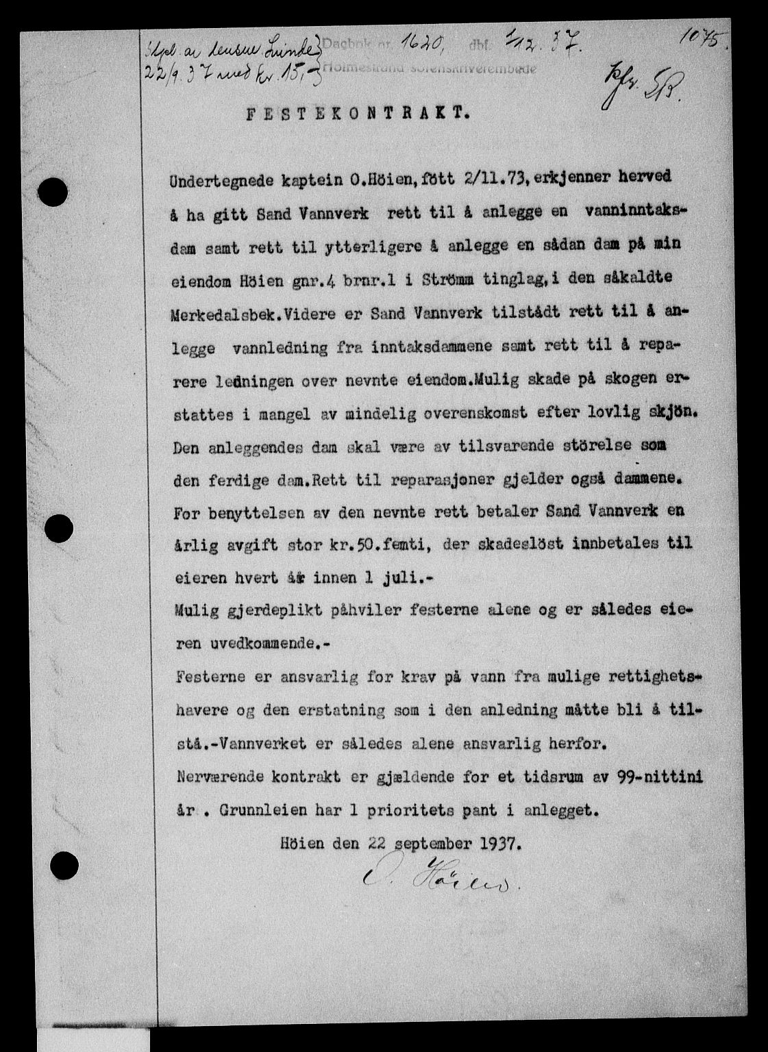 Holmestrand sorenskriveri, SAKO/A-67/G/Ga/Gaa/L0048: Pantebok nr. A-48, 1936-1937, Dagboknr: 1620/1937