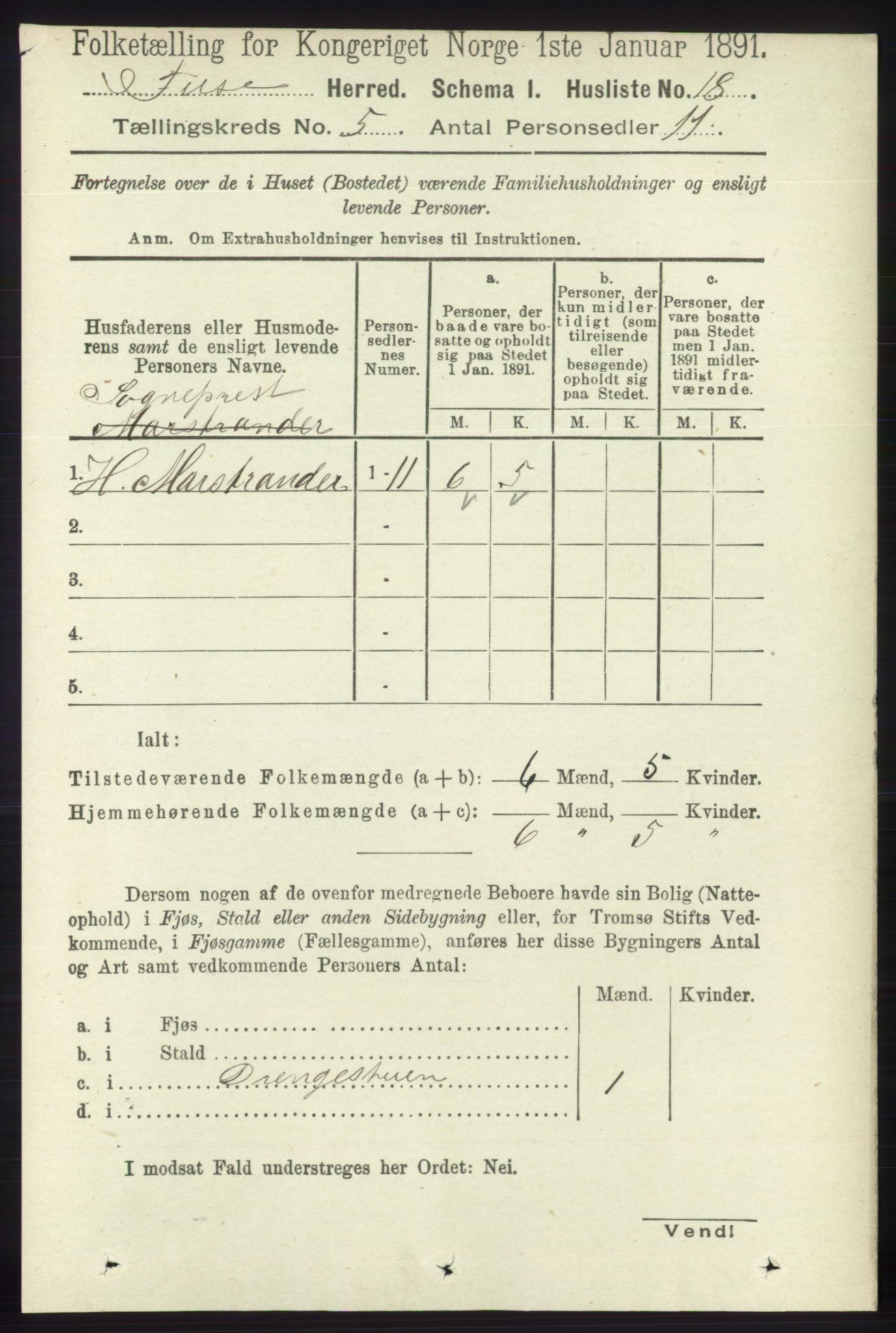 RA, Folketelling 1891 for 1241 Fusa herred, 1891, s. 877