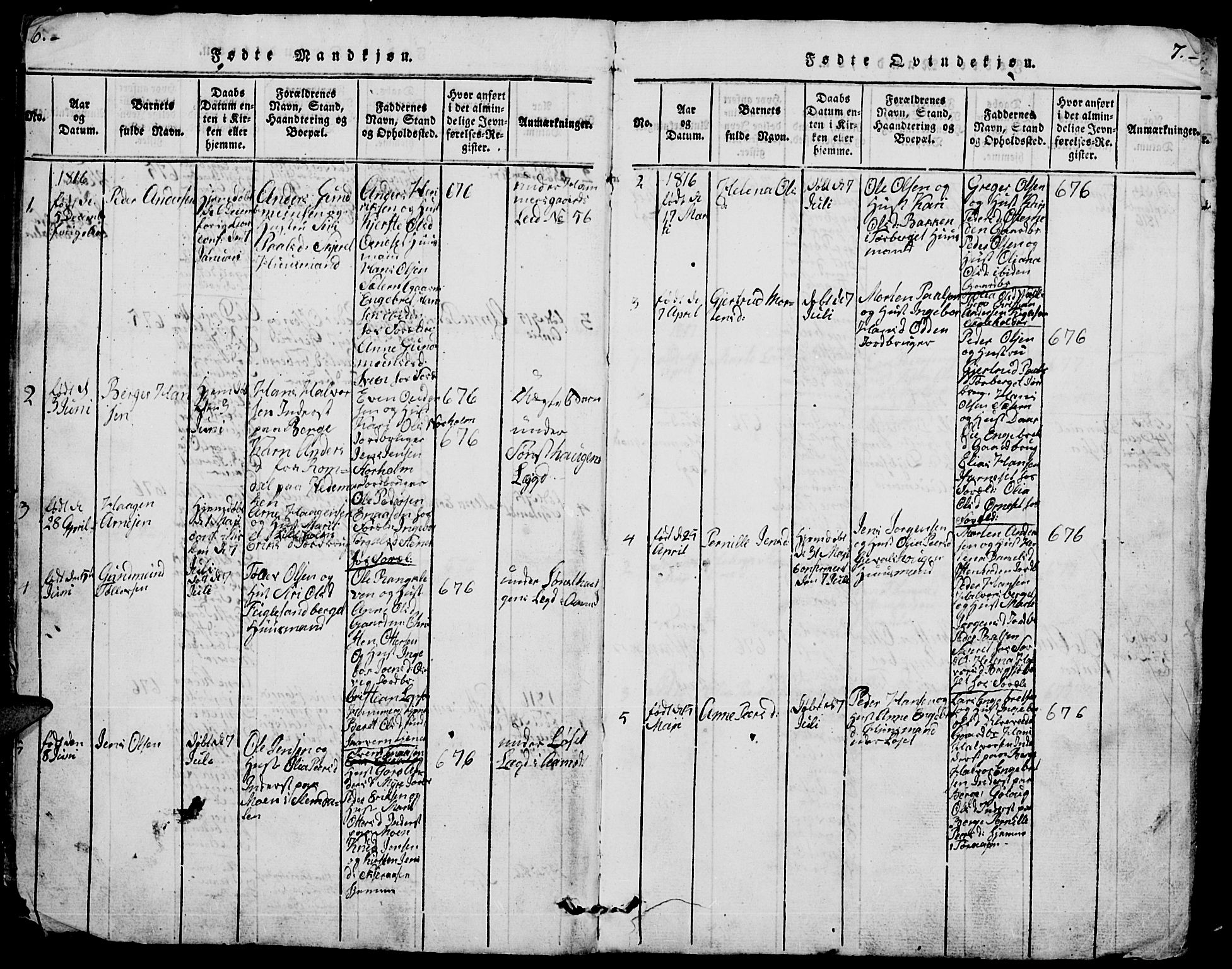 Trysil prestekontor, AV/SAH-PREST-046/H/Ha/Hab/L0005: Klokkerbok nr. 5, 1814-1877, s. 6-7