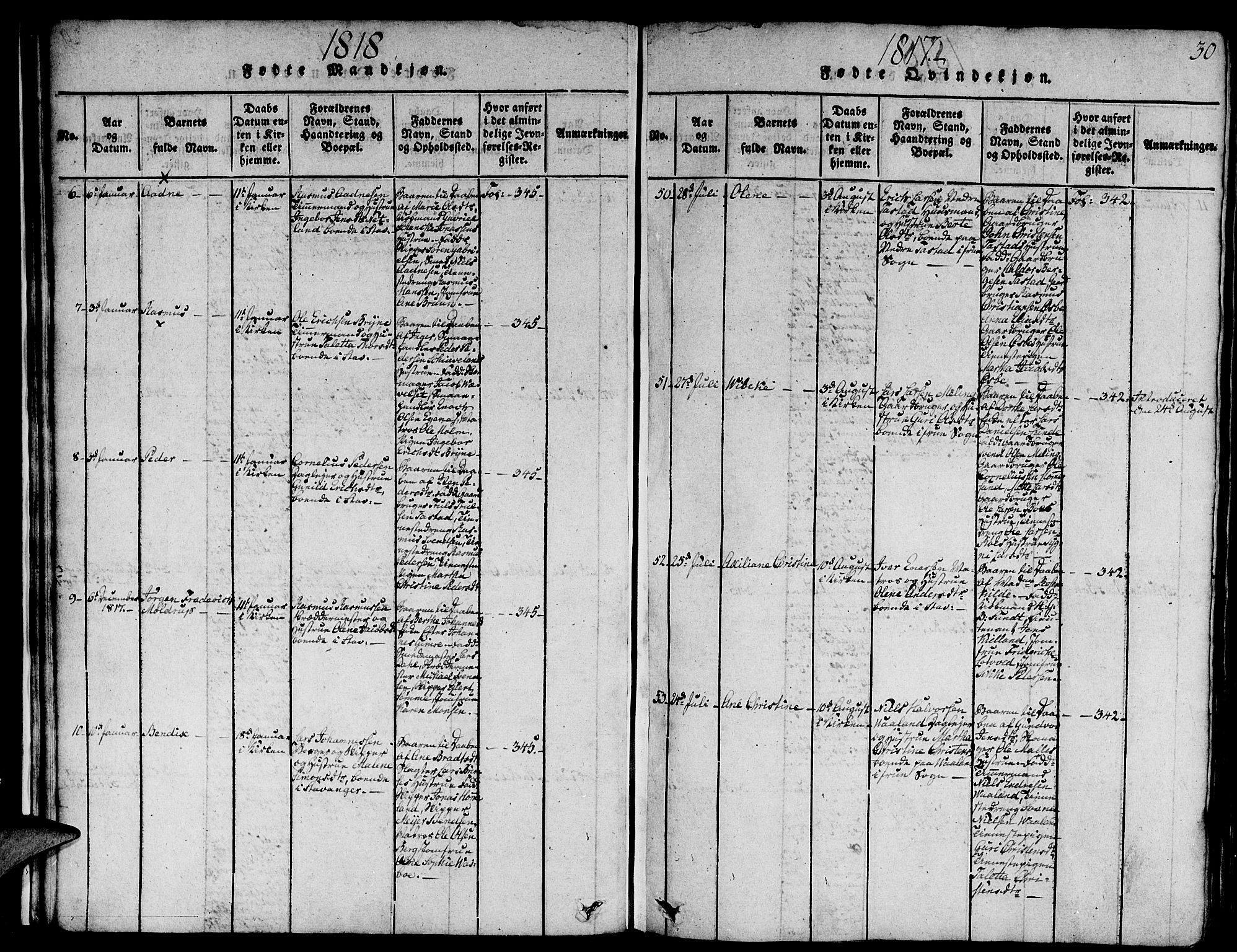 Domkirken sokneprestkontor, AV/SAST-A-101812/001/30/30BA/L0008: Ministerialbok nr. A 8, 1816-1821, s. 30