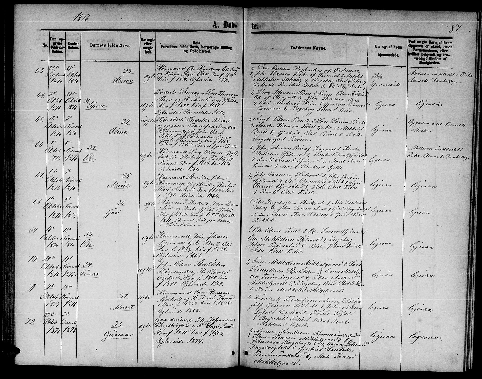 Ministerialprotokoller, klokkerbøker og fødselsregistre - Møre og Romsdal, AV/SAT-A-1454/598/L1076: Klokkerbok nr. 598C01, 1867-1878, s. 87