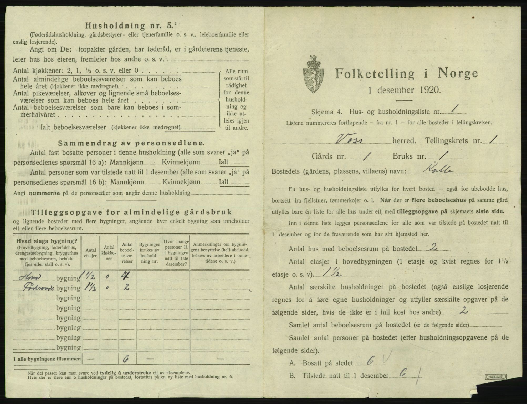 SAB, Folketelling 1920 for 1235 Voss herred, 1920, s. 105