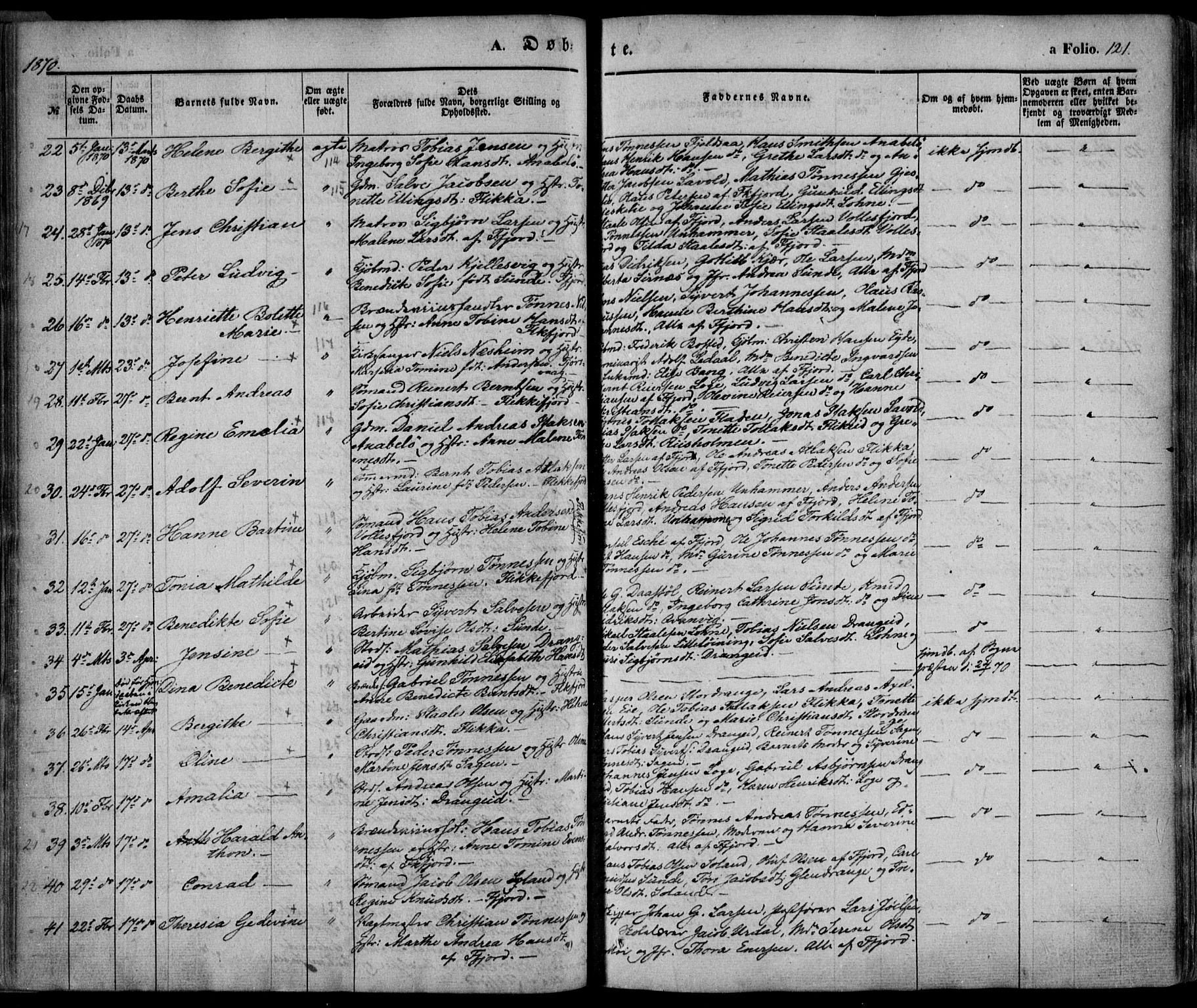 Flekkefjord sokneprestkontor, AV/SAK-1111-0012/F/Fa/Fac/L0005: Ministerialbok nr. A 5, 1849-1875, s. 121