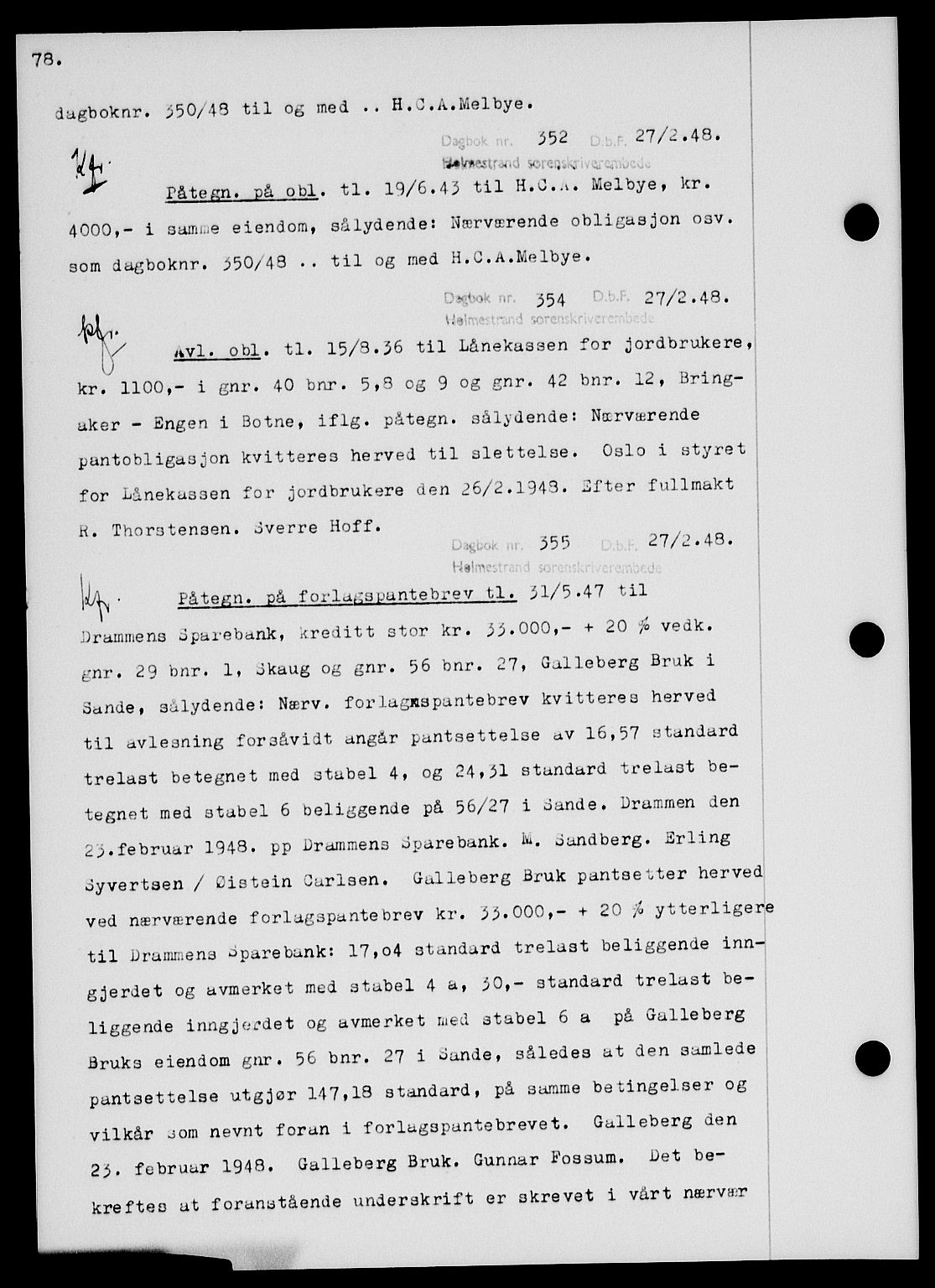 Holmestrand sorenskriveri, SAKO/A-67/G/Ga/Gab/L0058: Pantebok nr. B-58, 1947-1948, s. 78, Dagboknr: 352/1948