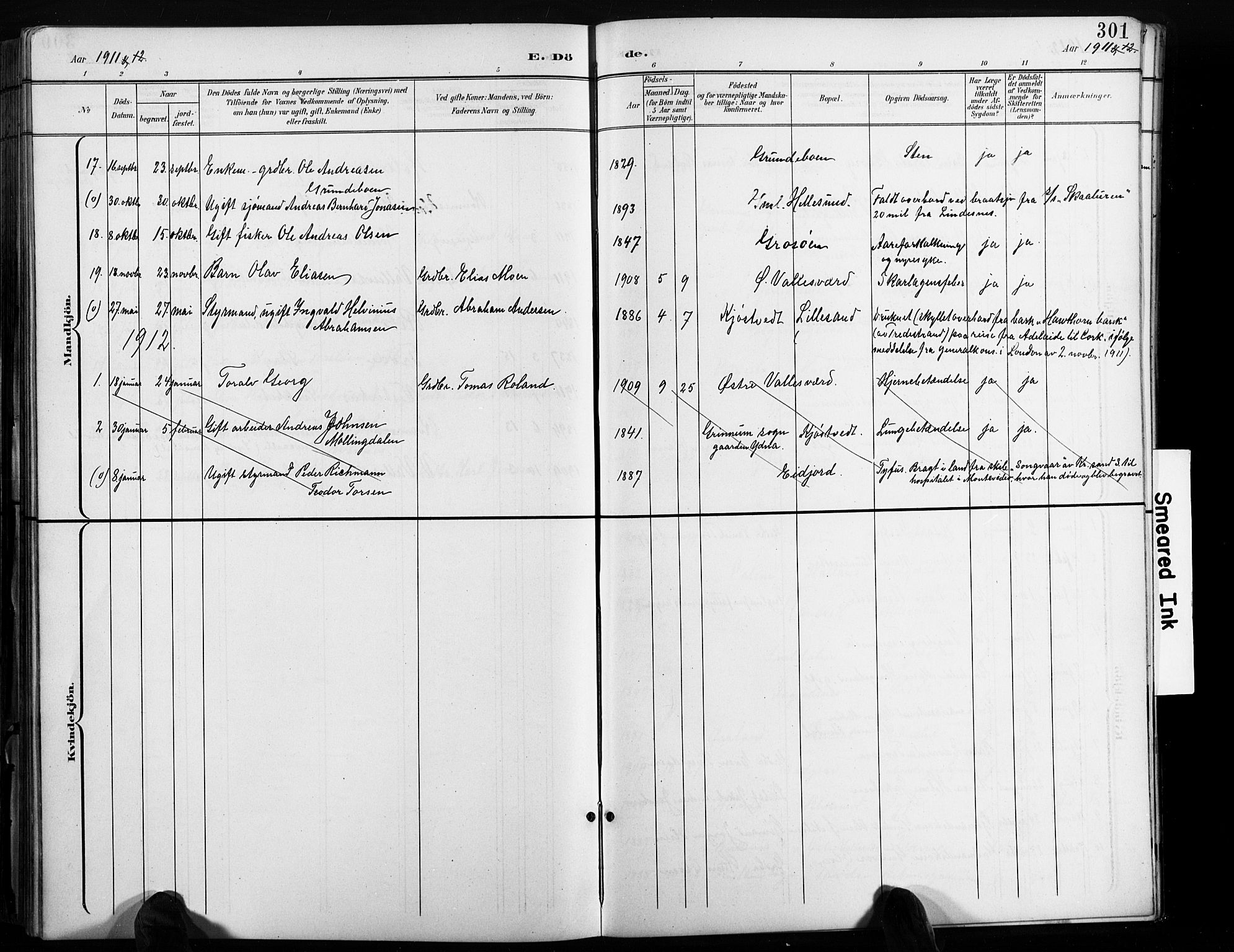 Høvåg sokneprestkontor, AV/SAK-1111-0025/F/Fb/L0005: Klokkerbok nr. B 5, 1898-1929, s. 301