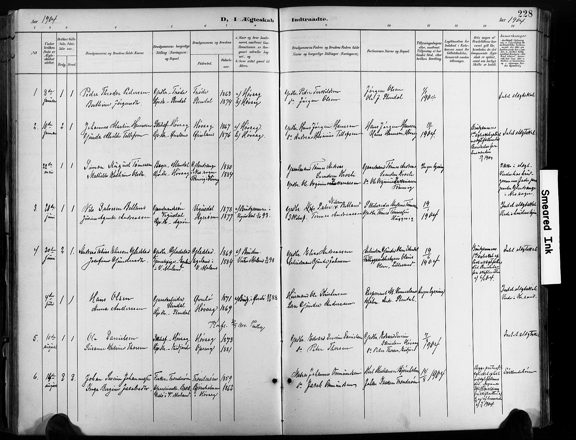 Høvåg sokneprestkontor, AV/SAK-1111-0025/F/Fb/L0005: Klokkerbok nr. B 5, 1898-1929, s. 228
