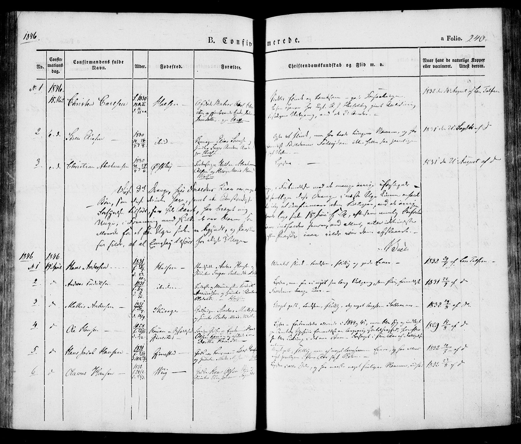 Tjølling kirkebøker, AV/SAKO-A-60/F/Fa/L0006: Ministerialbok nr. 6, 1835-1859, s. 240