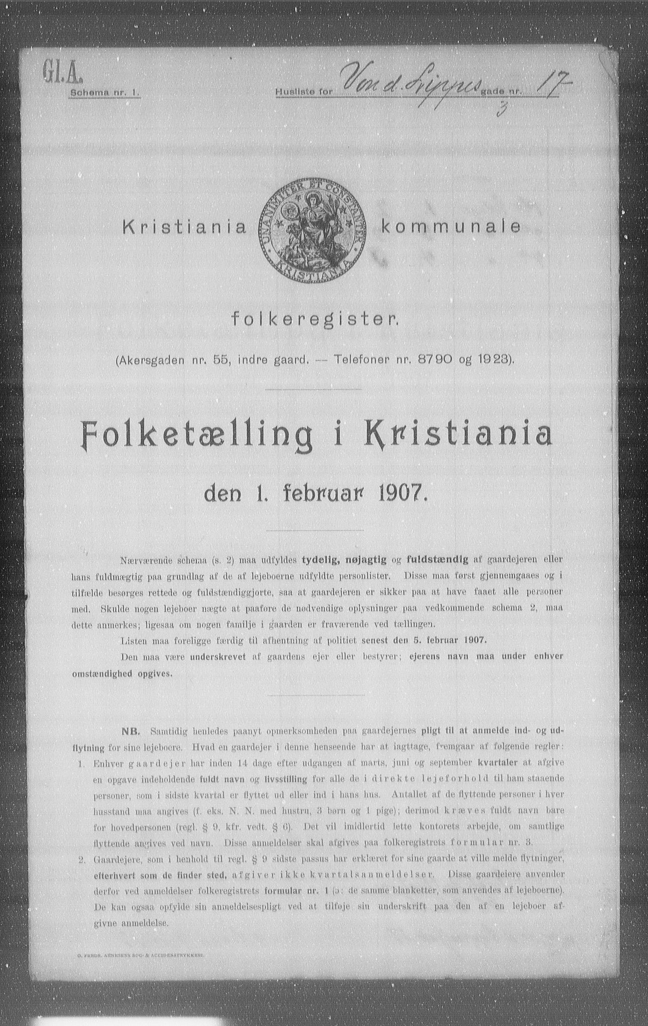 OBA, Kommunal folketelling 1.2.1907 for Kristiania kjøpstad, 1907, s. 63746