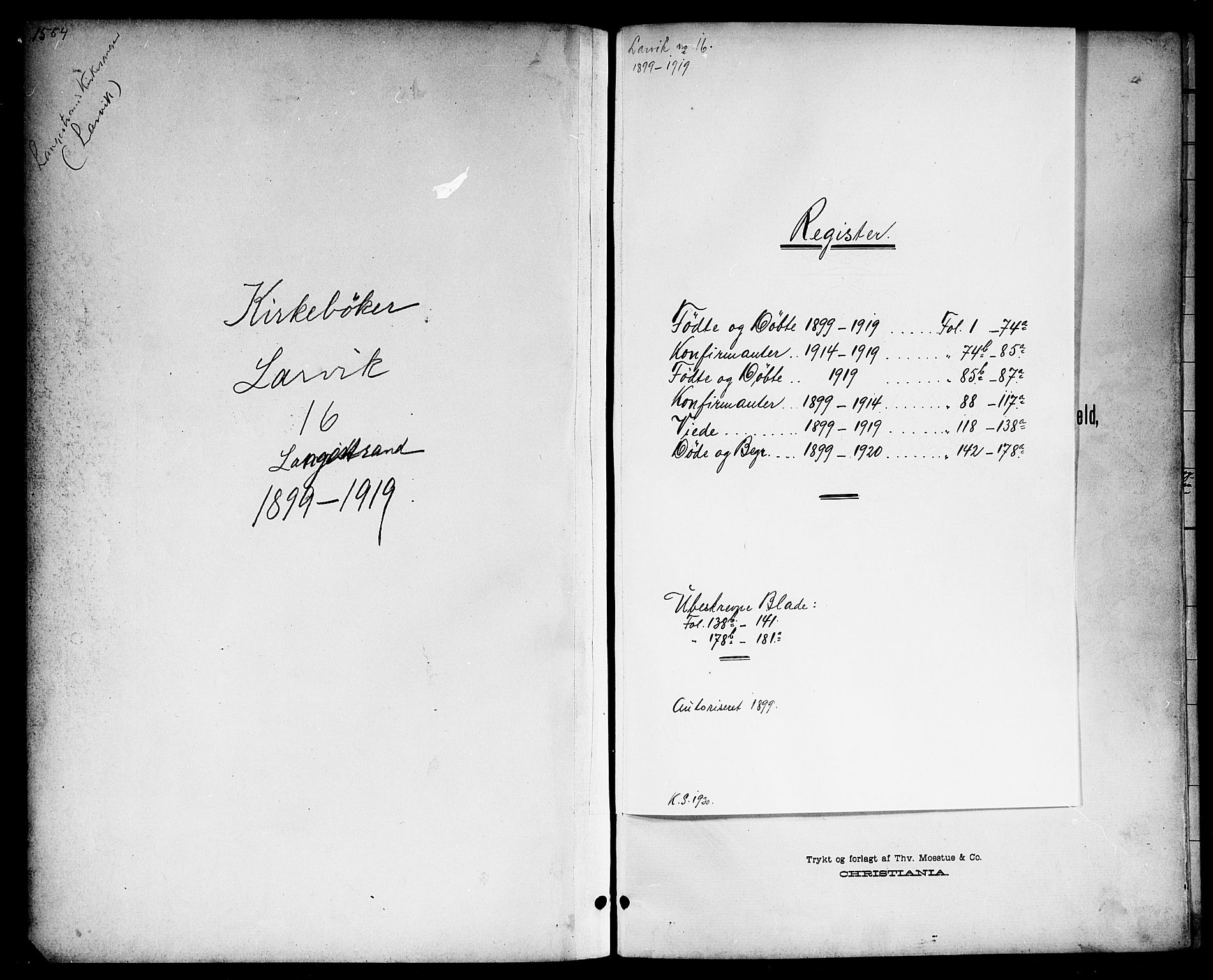 Larvik kirkebøker, AV/SAKO-A-352/G/Gb/L0004: Klokkerbok nr. II 4, 1899-1919