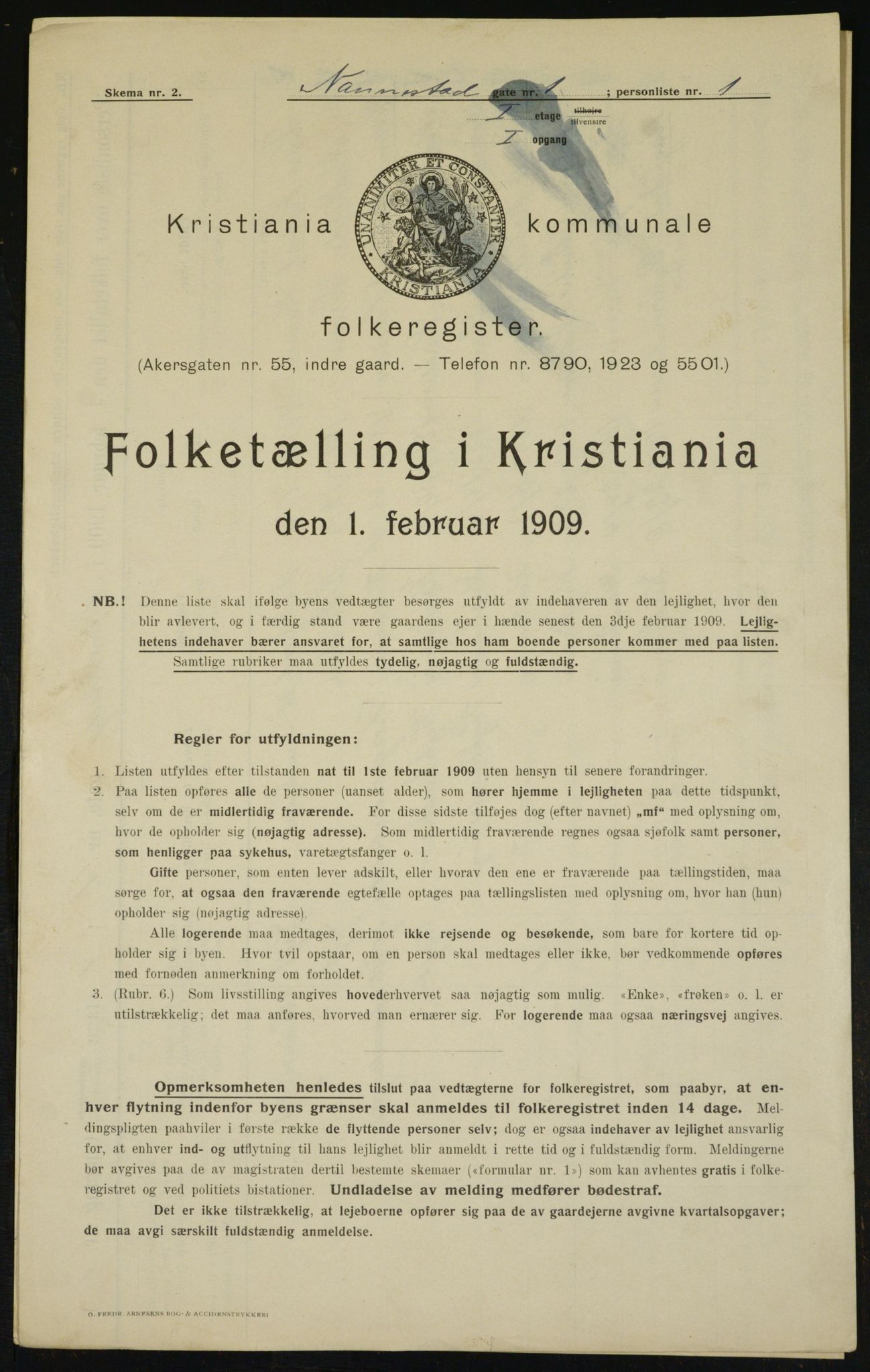 OBA, Kommunal folketelling 1.2.1909 for Kristiania kjøpstad, 1909, s. 62562